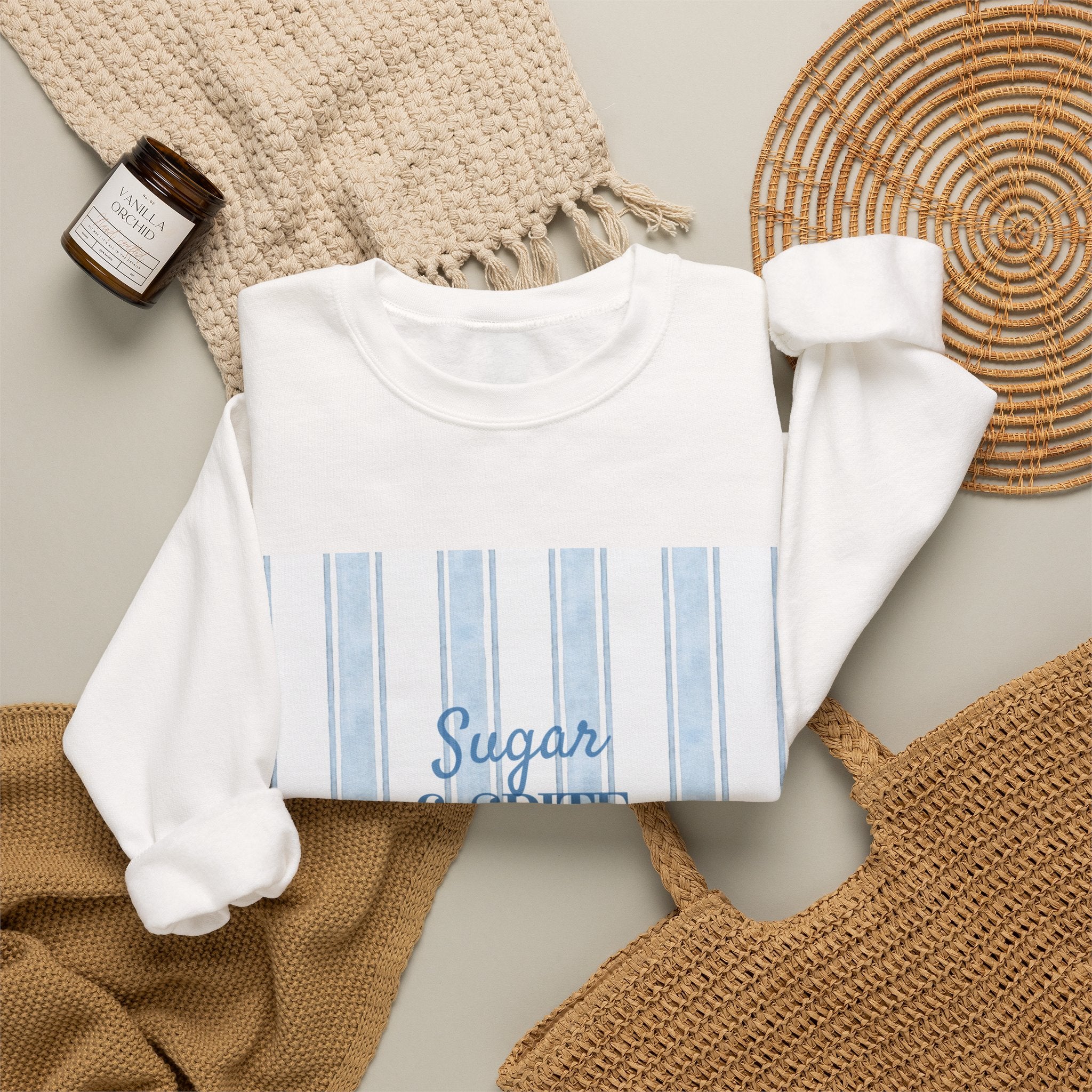 'Sugar & Spite' Blue Stripe Graphic Crewneck Sweatshirt