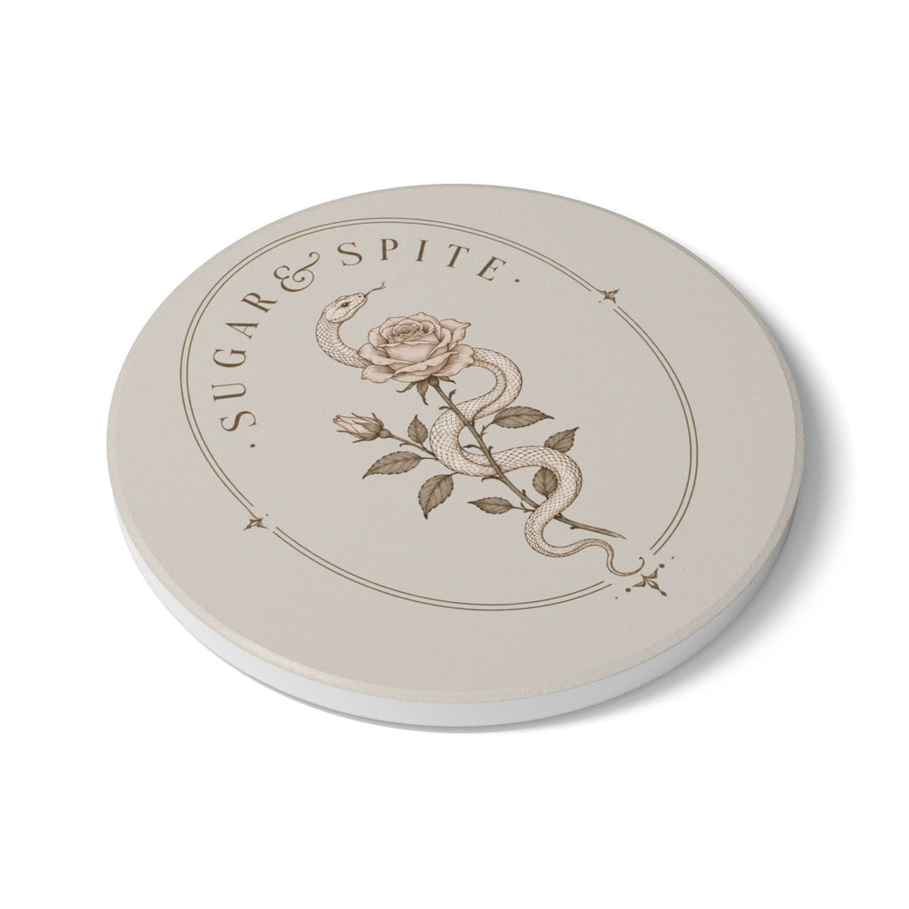 Ceramic Coaster — Vintage Snake & Rose 'Sugar & Spite' Decorative Drink Coaster