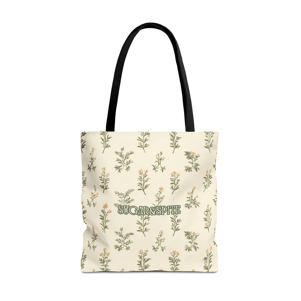Sugar & Spite Floral Tote Bag – Cream Botanical All-Over Print