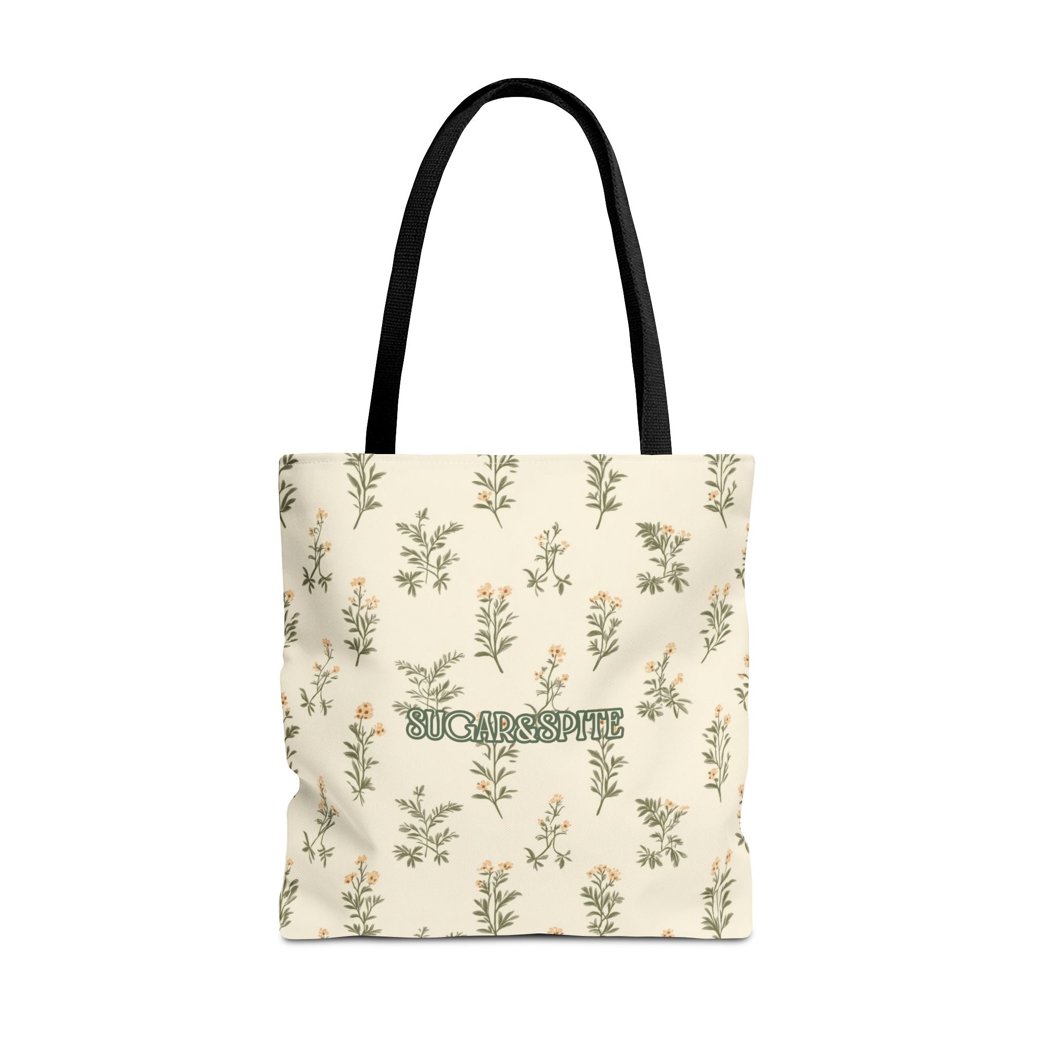 Sugar & Spite Floral Tote Bag – Cream Botanical All-Over Print