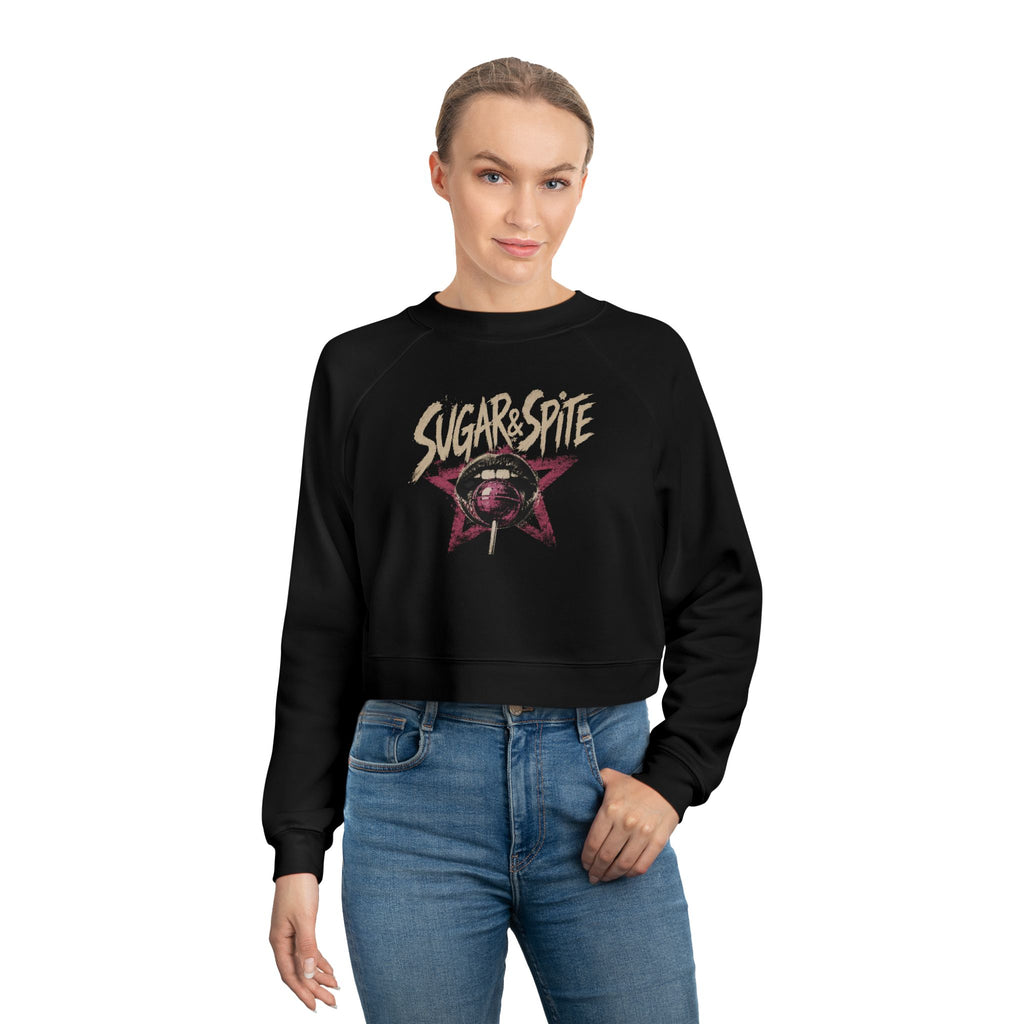 Women's Cropped Sugar&Spite Lips and Star Fleece Pullover