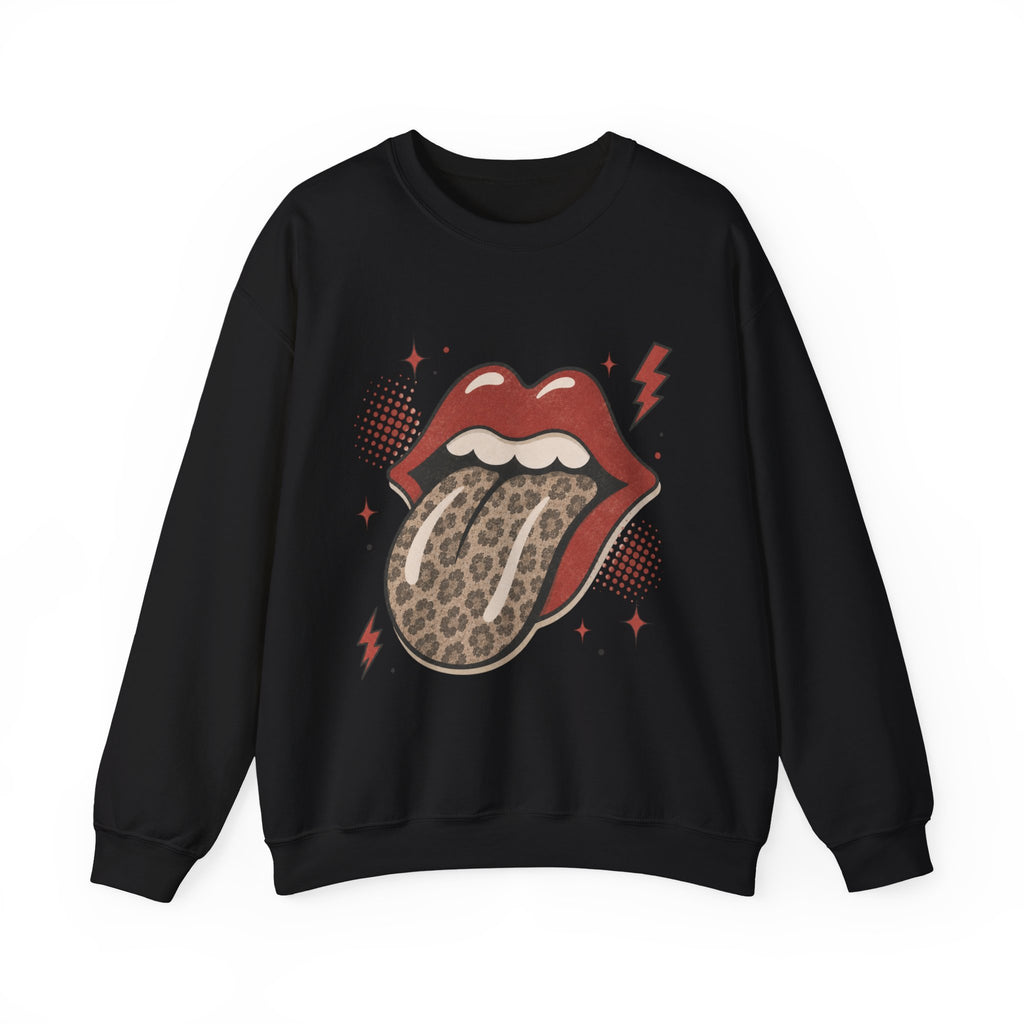 Leopard Tongue Graphic Sweatshirt — Retro Rock ’n’ Roll Lip Design