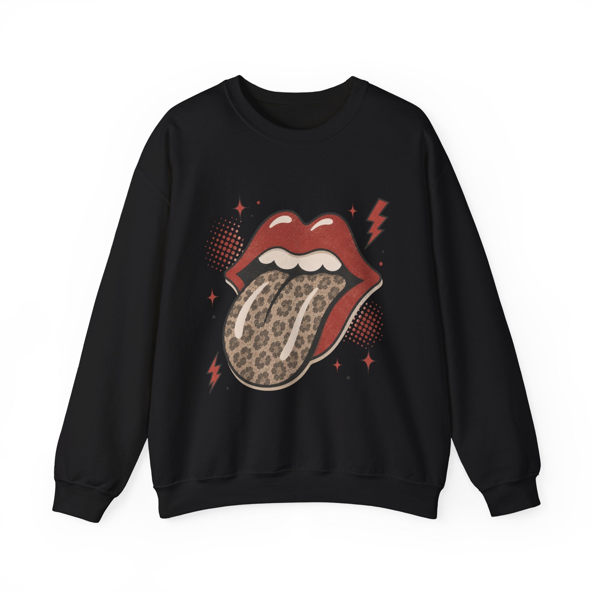 Leopard Tongue Graphic Sweatshirt — Retro Rock ’n’ Roll Lip Design