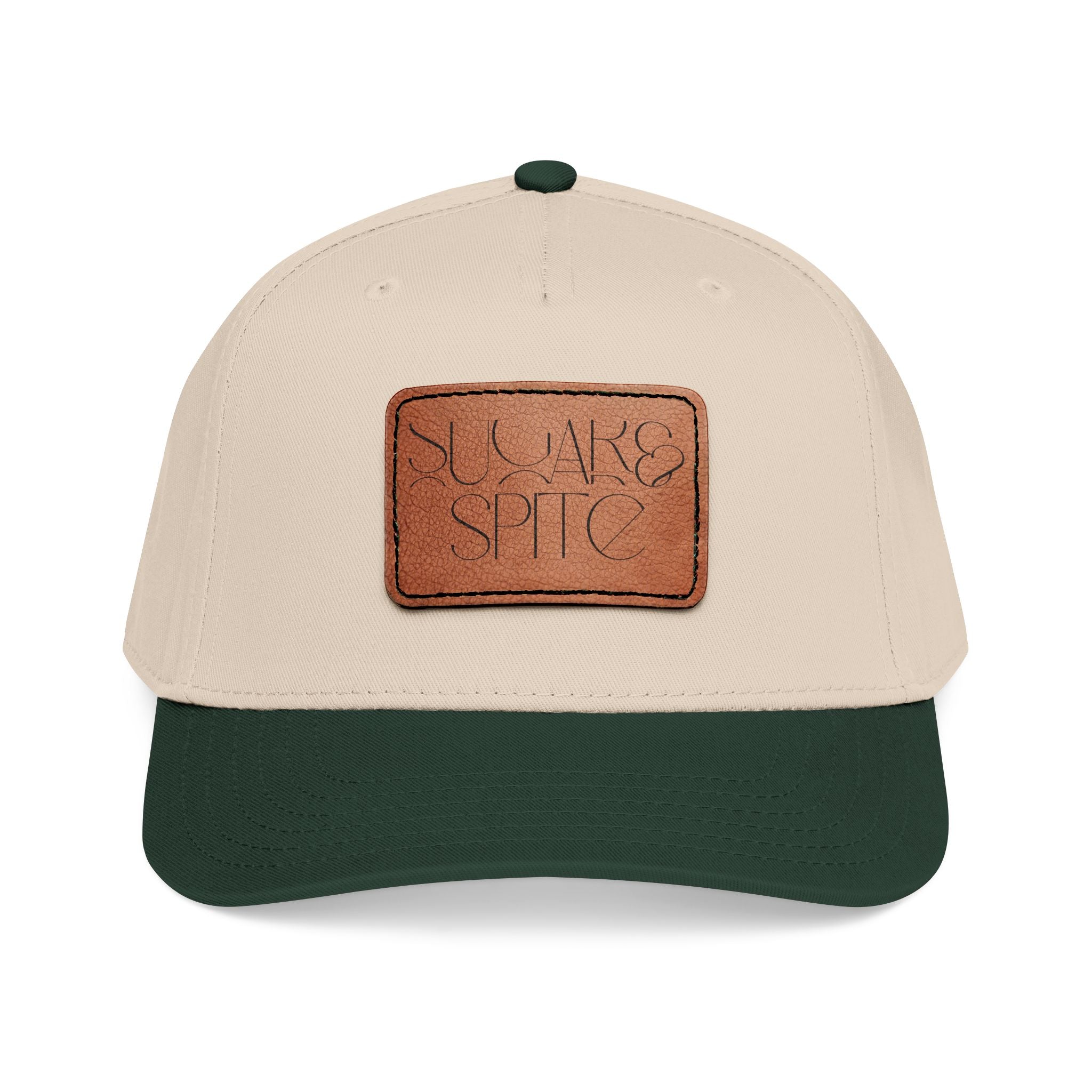 Leather Patch Baseball Cap — 'SUGAR & SPICE' Mid-Profile Hat