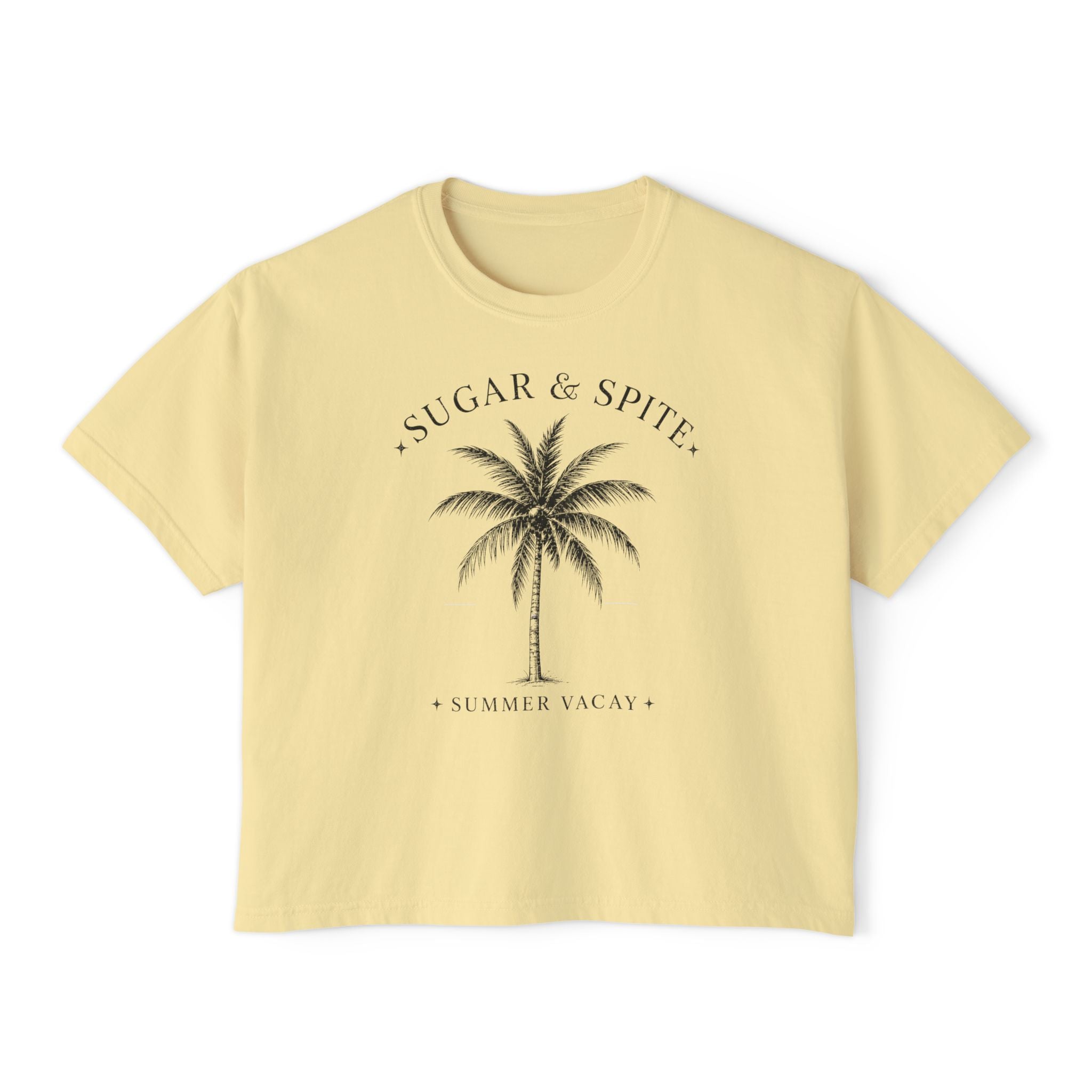 Sugar & Spice Palm Women's Boxy Tee — Summer Vacay Tropical Crop T-Shirt