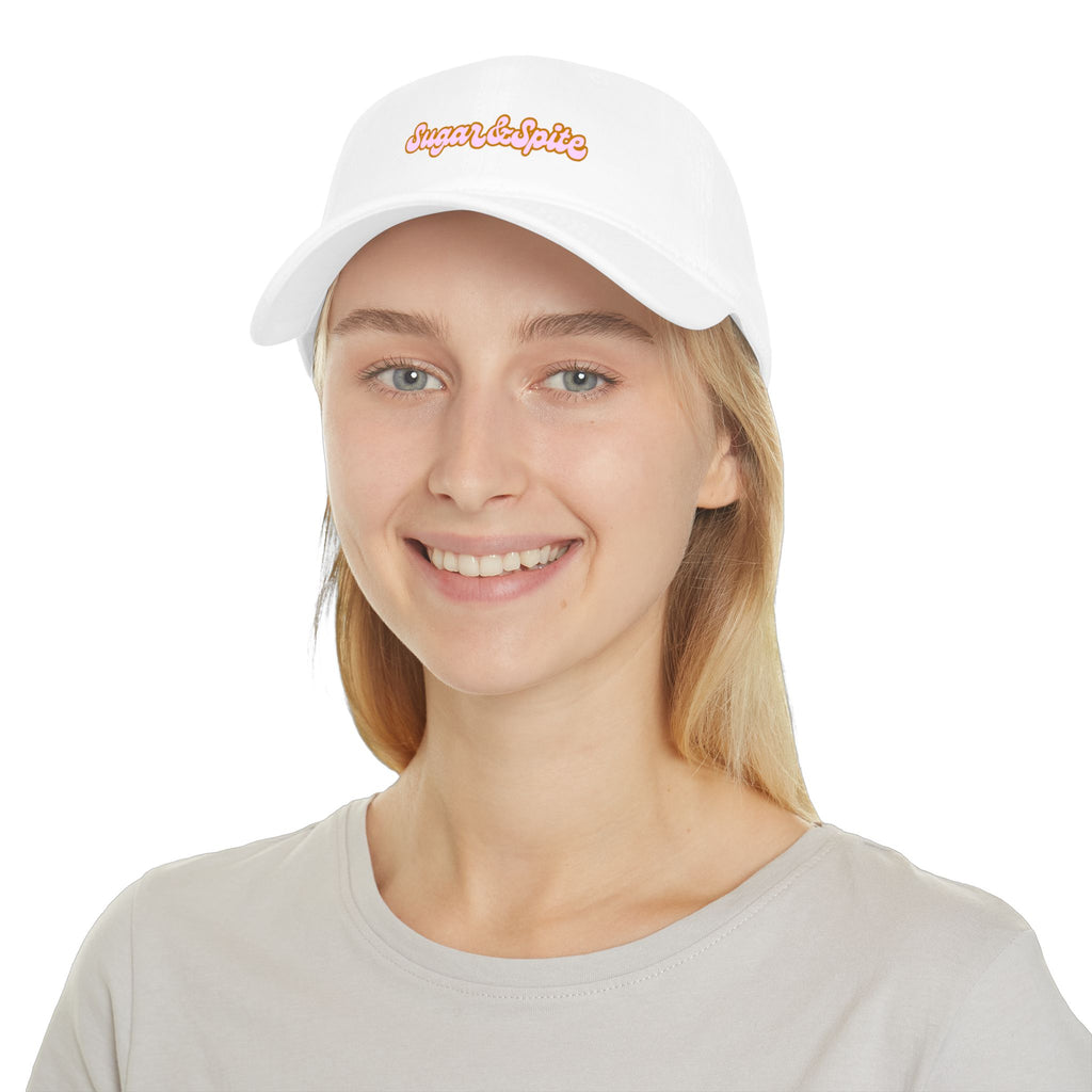 Sugar & Spice Low Profile Baseball Cap — Retro Script Hat for Women, Cute Casual Accessory