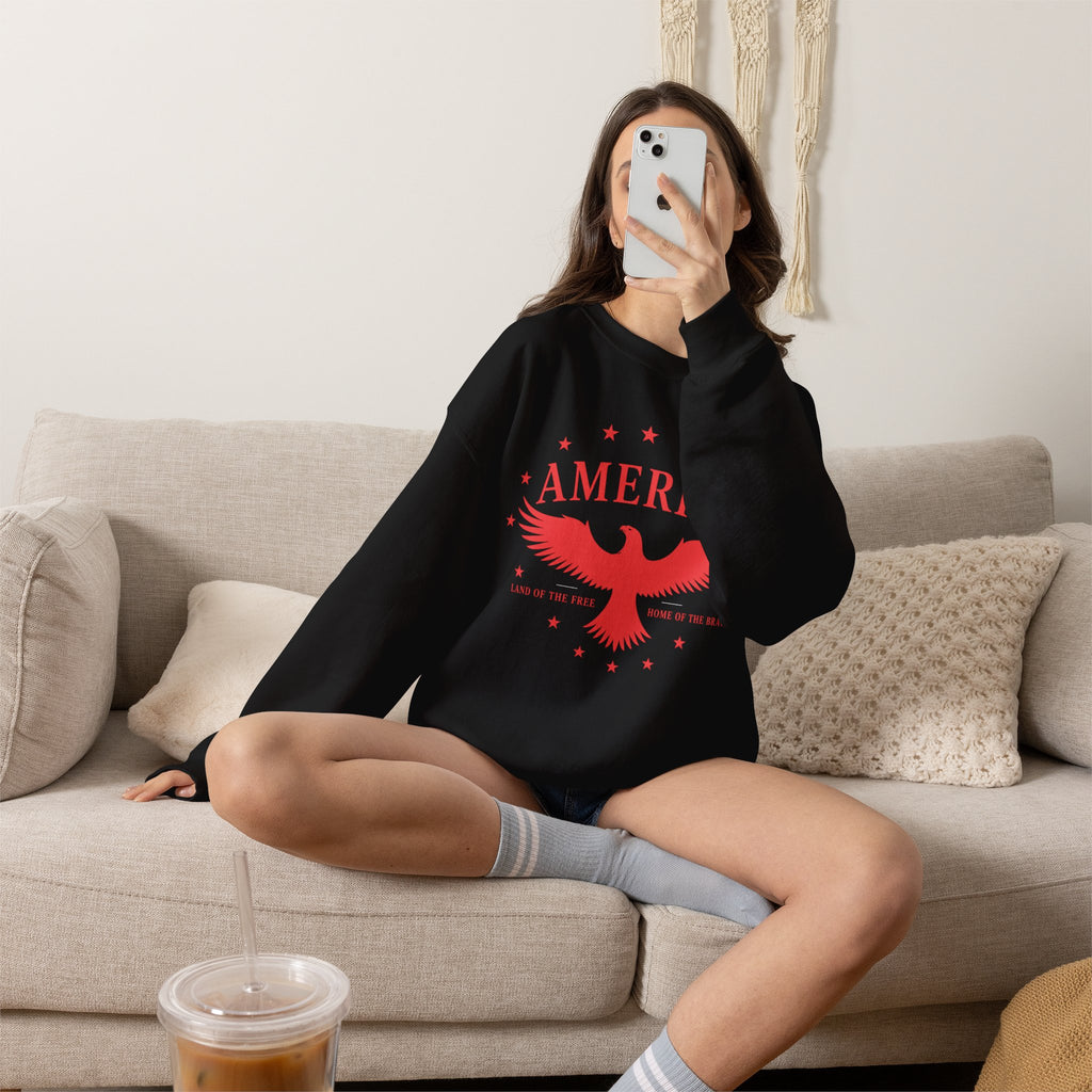 America Eagle Crewneck Sweatshirt – Patriotic Red Graphic