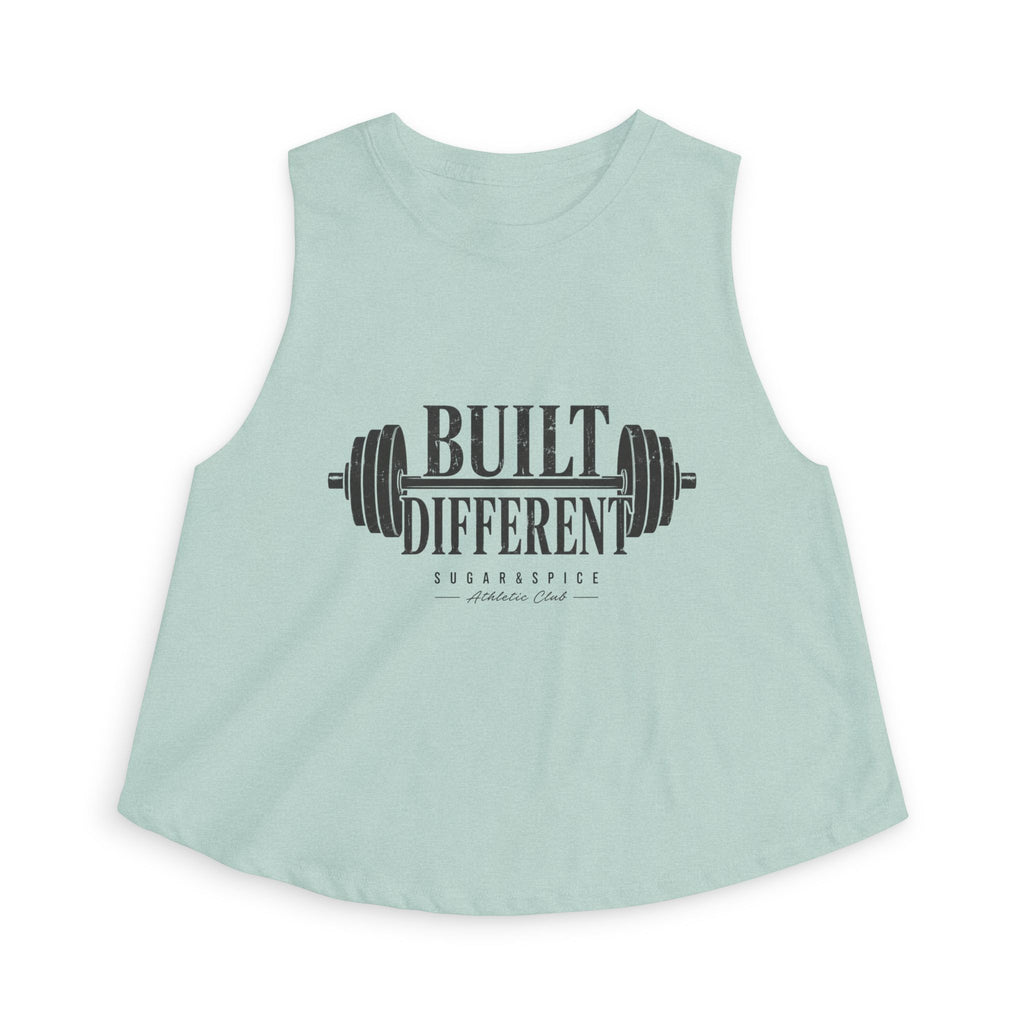 Built Different Crop Top — Women’s Fitness Tank with Barbell Graphic