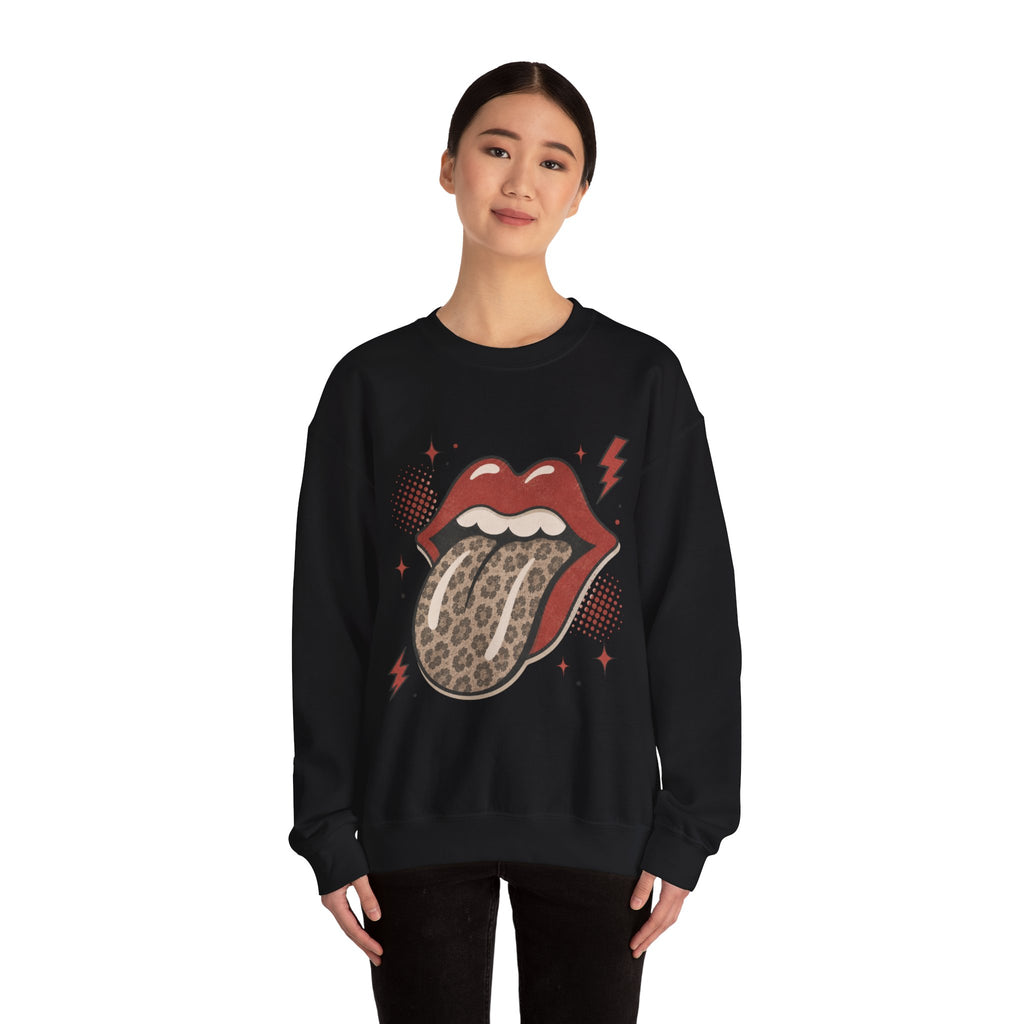 Leopard Tongue Graphic Sweatshirt — Retro Rock ’n’ Roll Lip Design