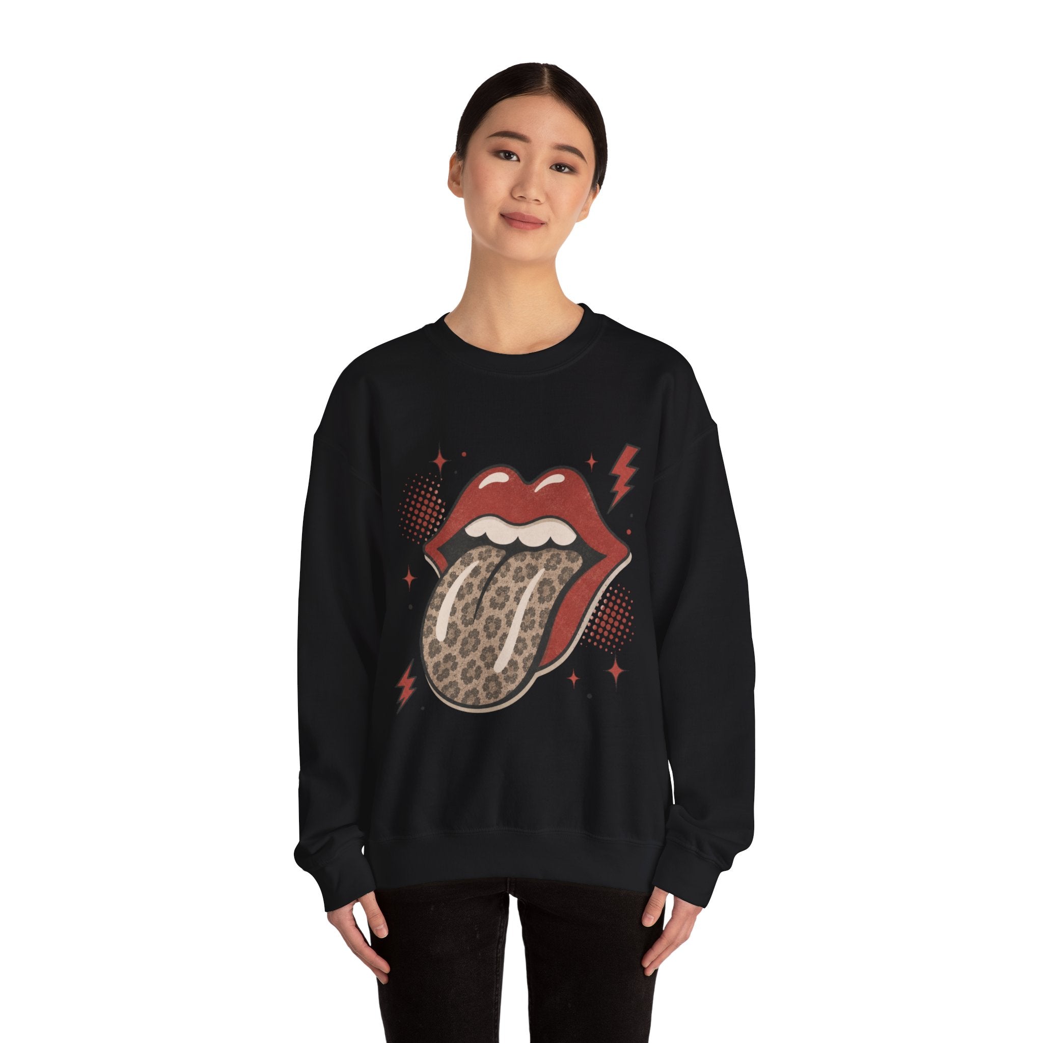 Leopard Tongue Graphic Sweatshirt — Retro Rock ’n’ Roll Lip Design