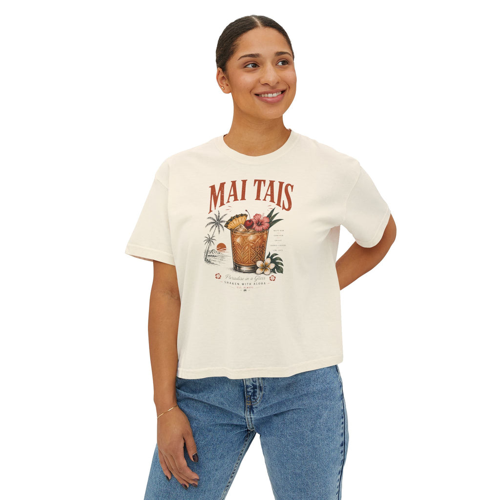 Mai Tais Cocktail Boxy Tee — Vintage Tropical Summer Shirt