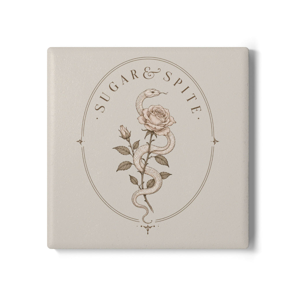 Ceramic Coaster — Vintage Snake & Rose 'Sugar & Spite' Decorative Drink Coaster