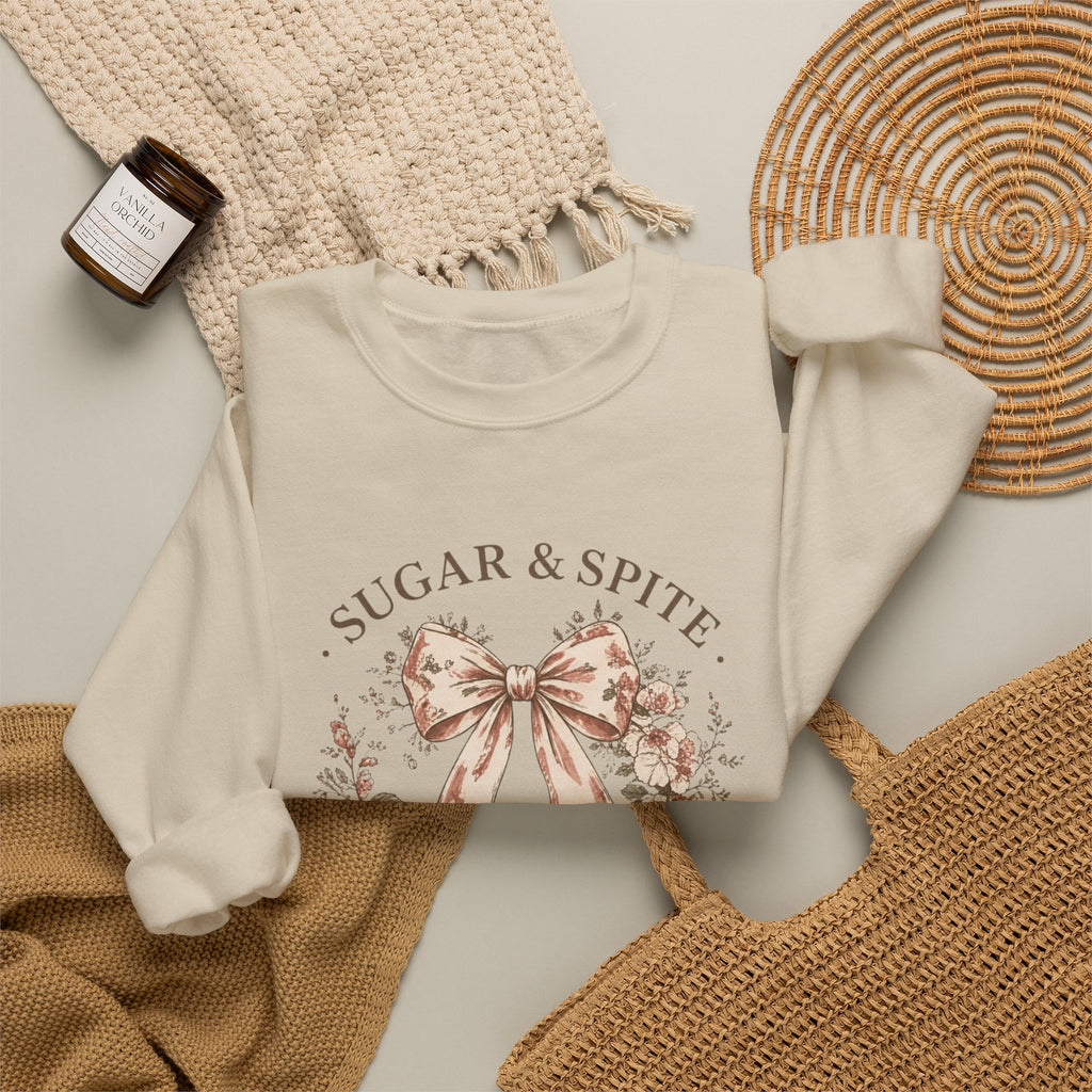 Sugar & Spite Bow Sweatshirt — Vintage Floral Crewneck