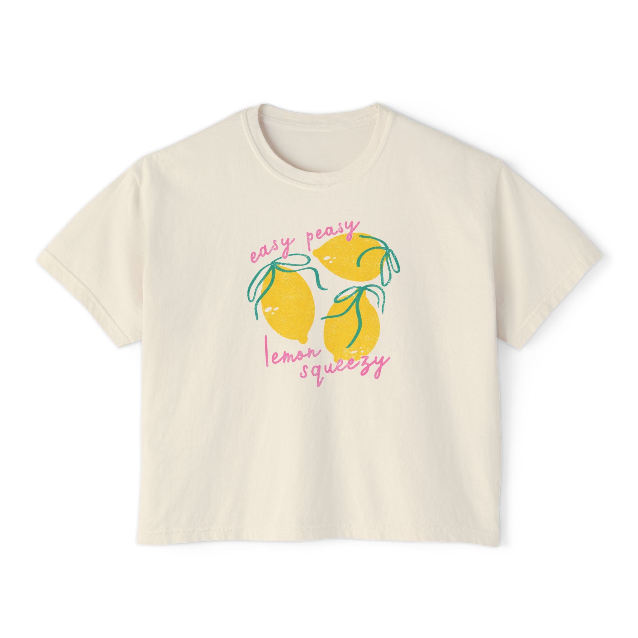 Women’s Boxy Tee — "Easy Peasy Lemon Squeezy" Lemon Graphic Crop Top