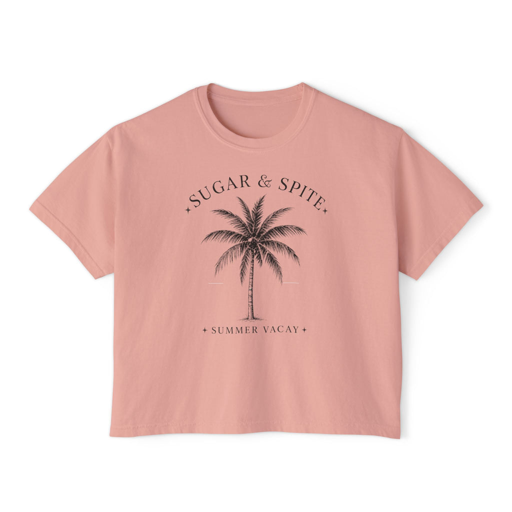 Sugar & Spice Palm Women's Boxy Tee — Summer Vacay Tropical Crop T-Shirt