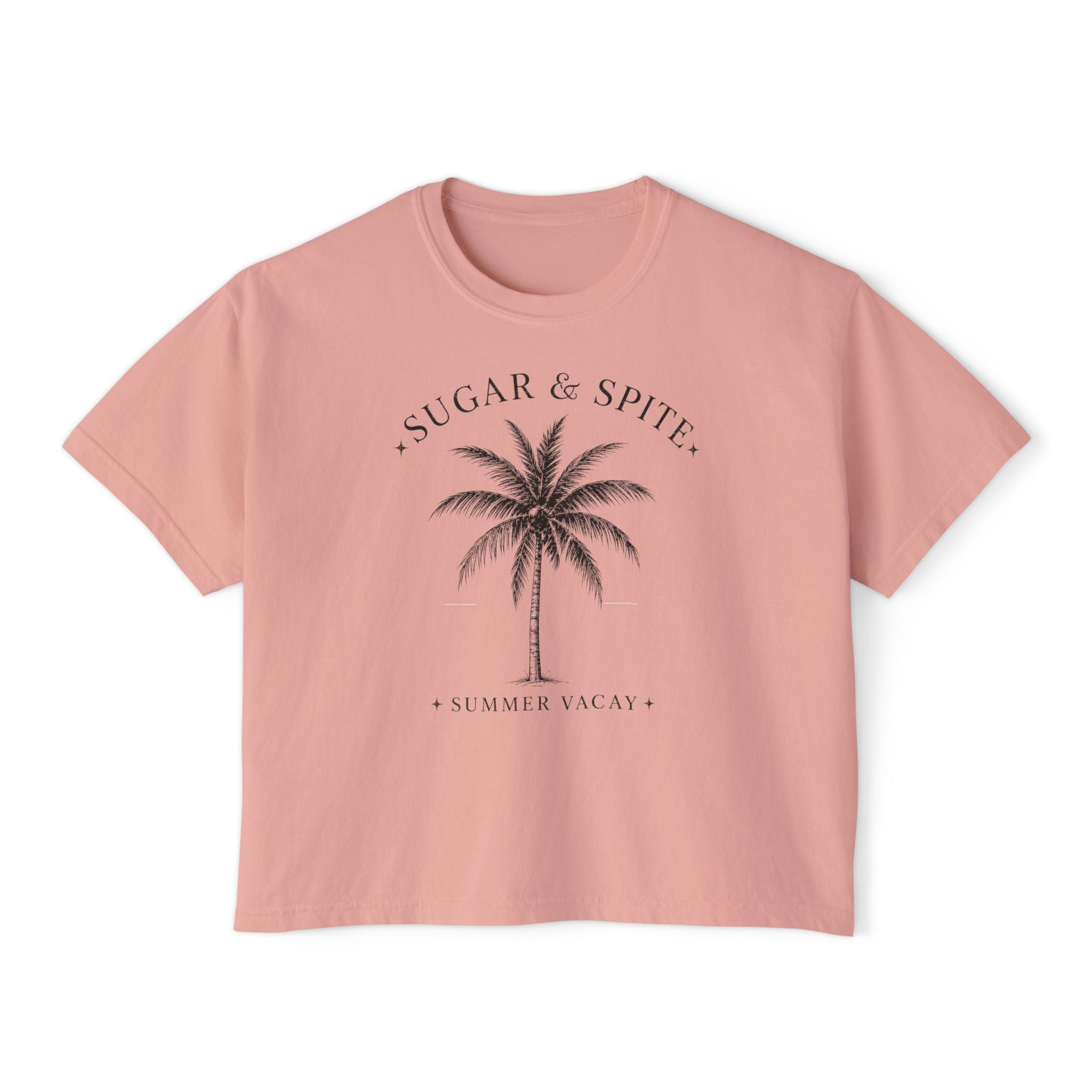 Sugar & Spice Palm Women's Boxy Tee — Summer Vacay Tropical Crop T-Shirt
