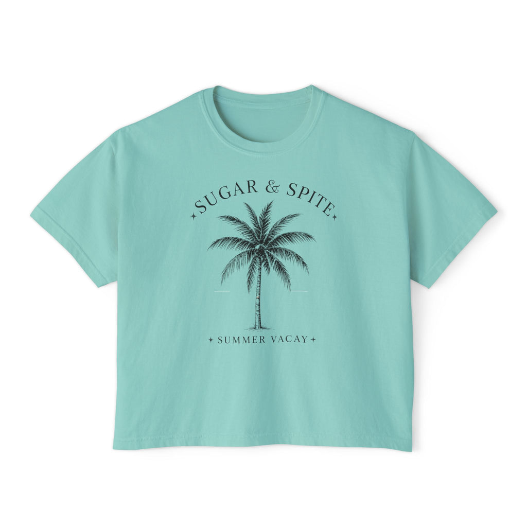 Sugar & Spice Palm Women's Boxy Tee — Summer Vacay Tropical Crop T-Shirt