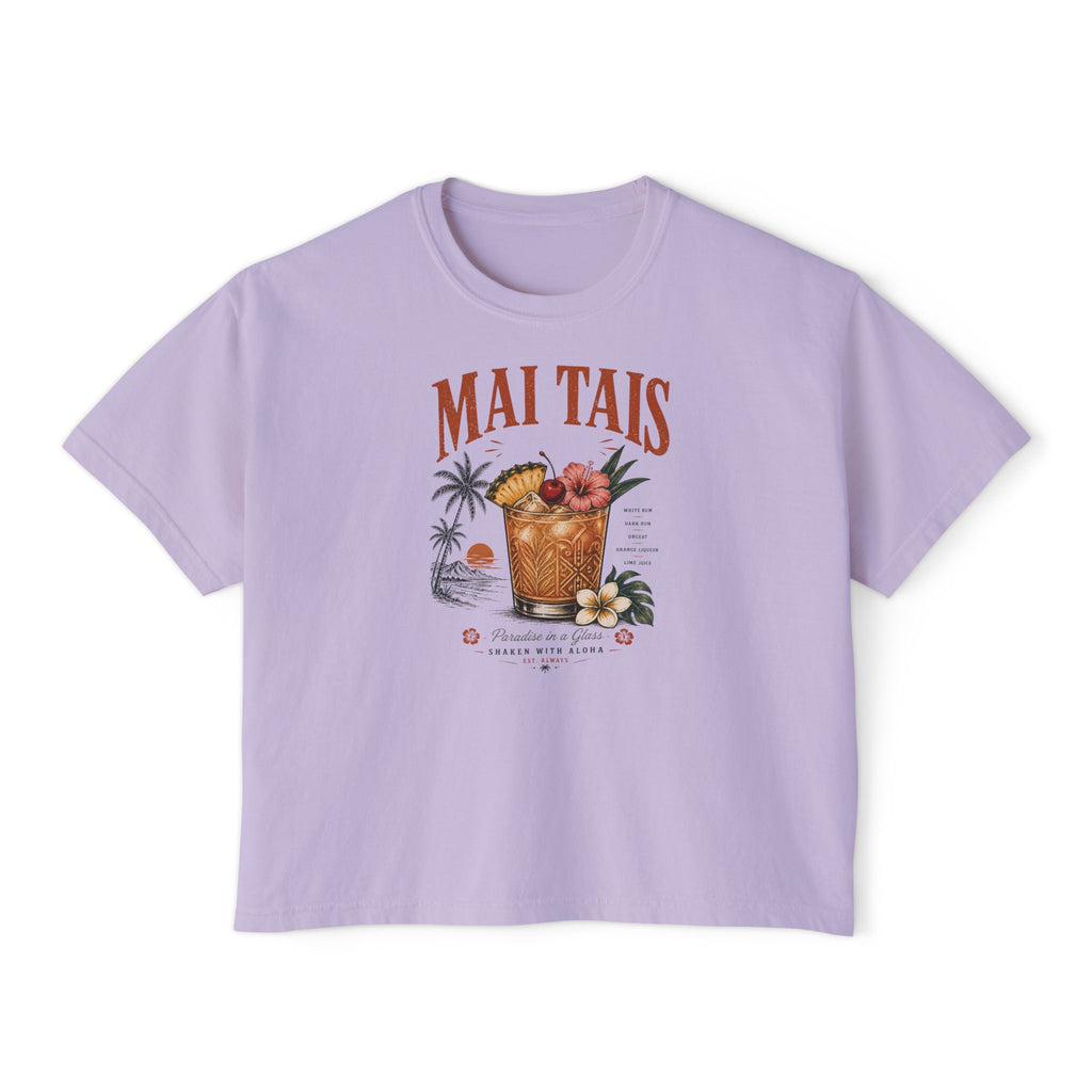 Mai Tais Cocktail Boxy Tee — Vintage Tropical Summer Shirt