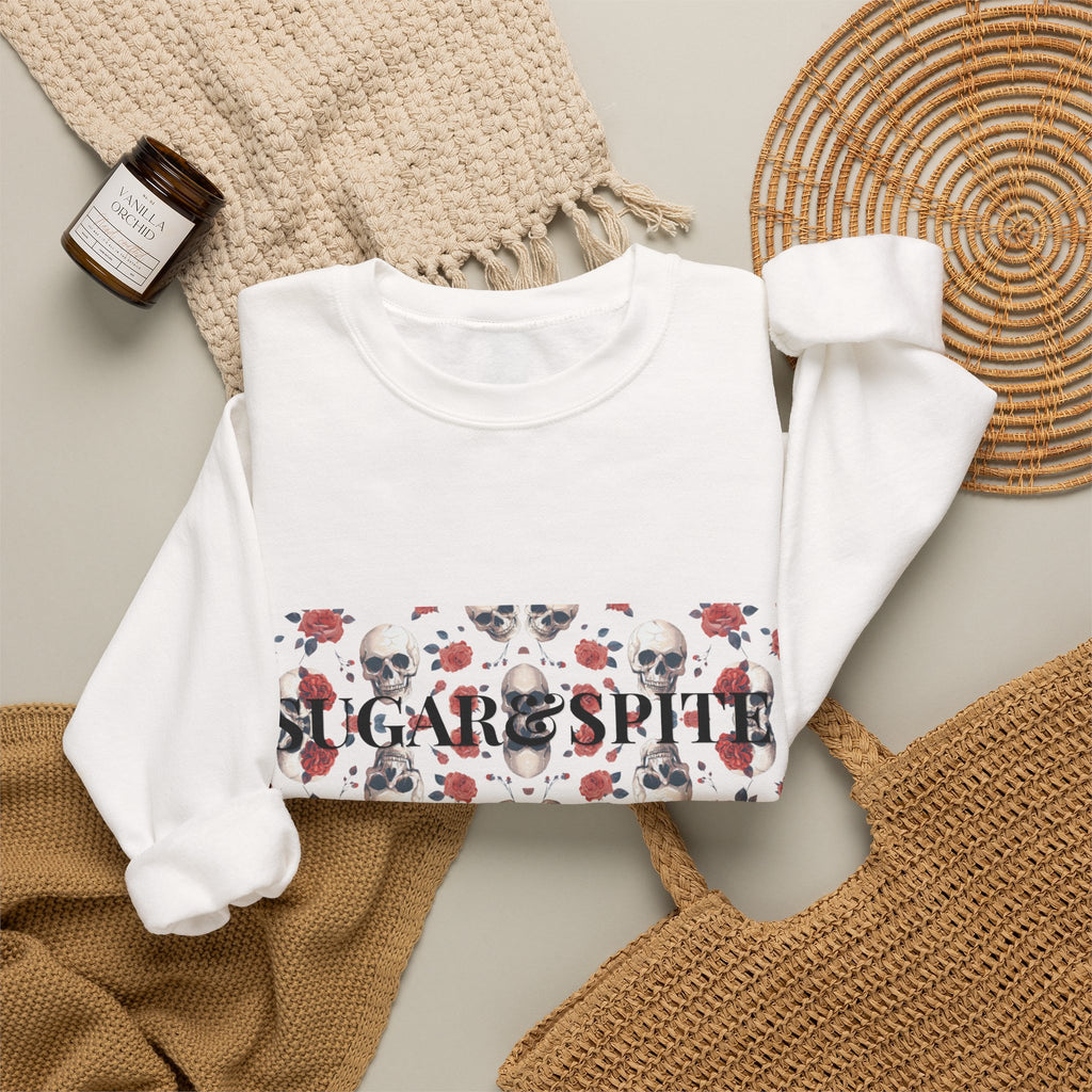 SkareSpirit Crewneck Sweatshirt — Floral Skull Gothic Graphic Sweatshirt