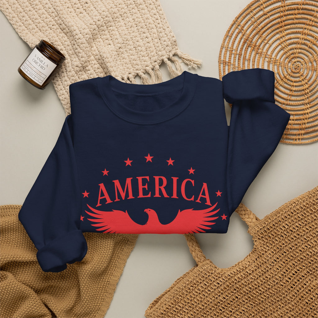 America Eagle Crewneck Sweatshirt – Patriotic Red Graphic