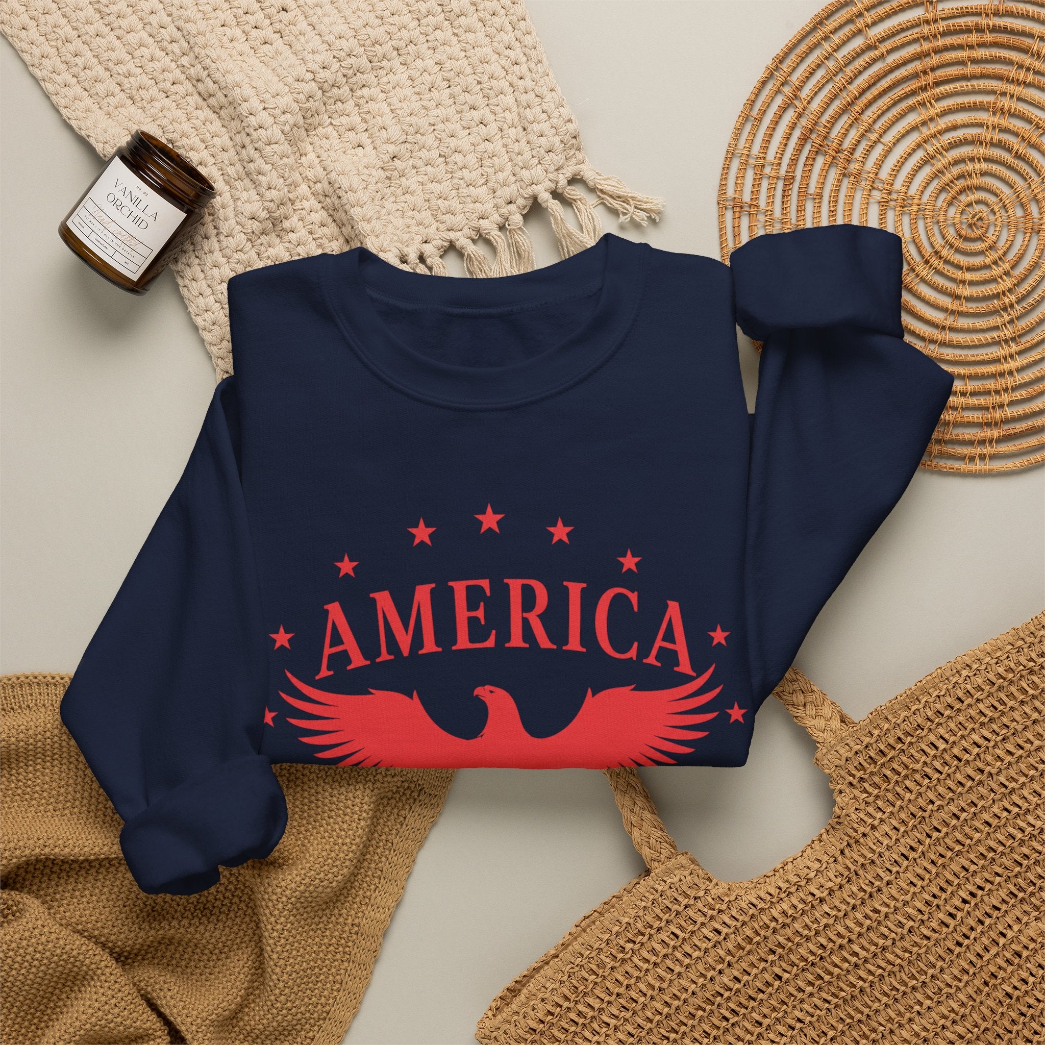 America Eagle Crewneck Sweatshirt – Patriotic Red Graphic