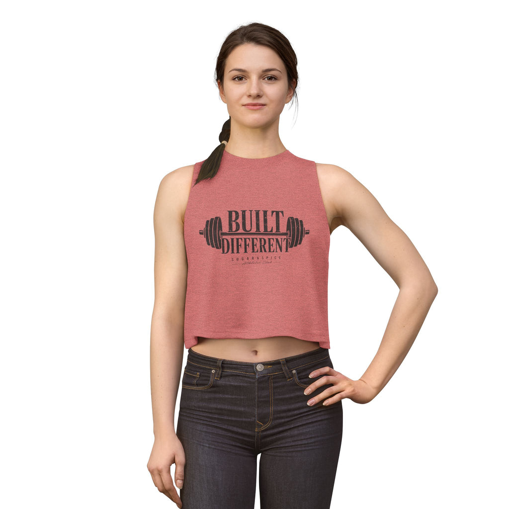 Built Different Crop Top — Women’s Fitness Tank with Barbell Graphic