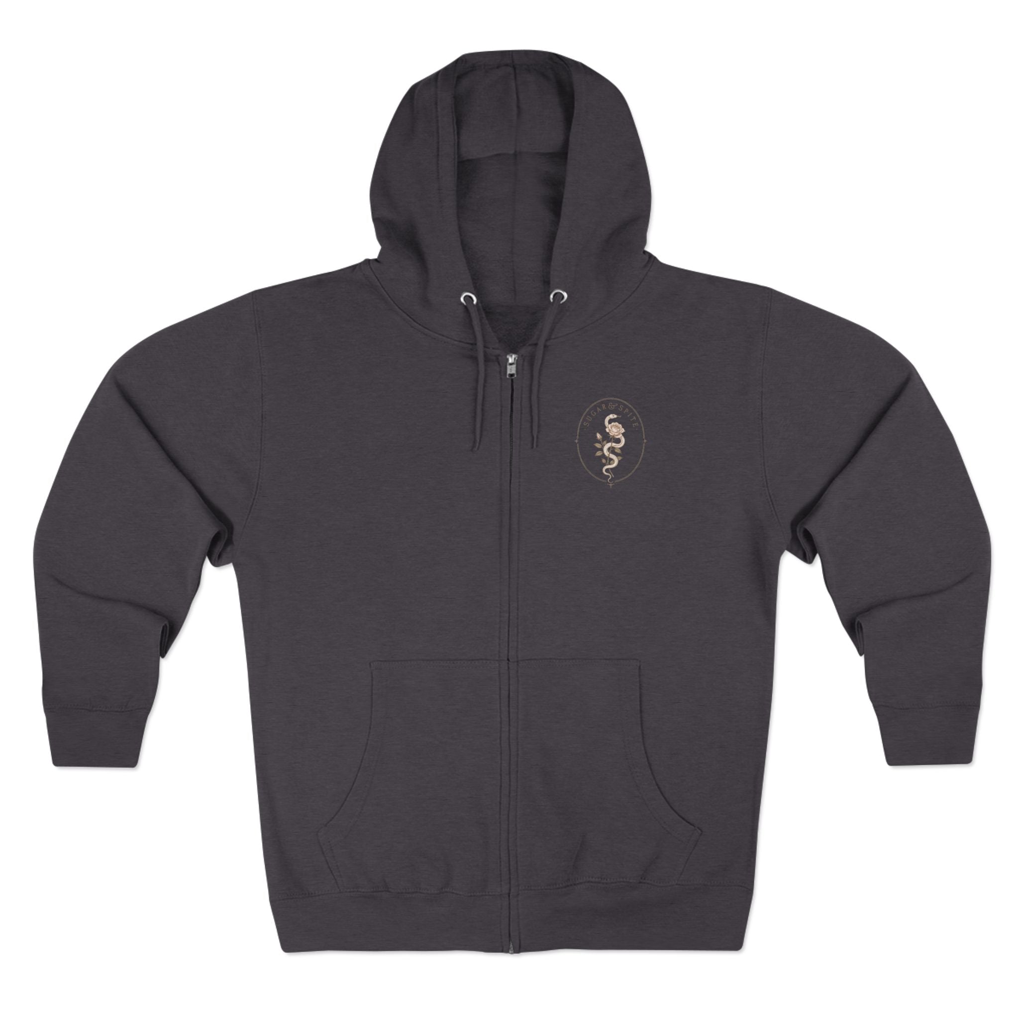 Minimal Floral Crest Zip Hoodie