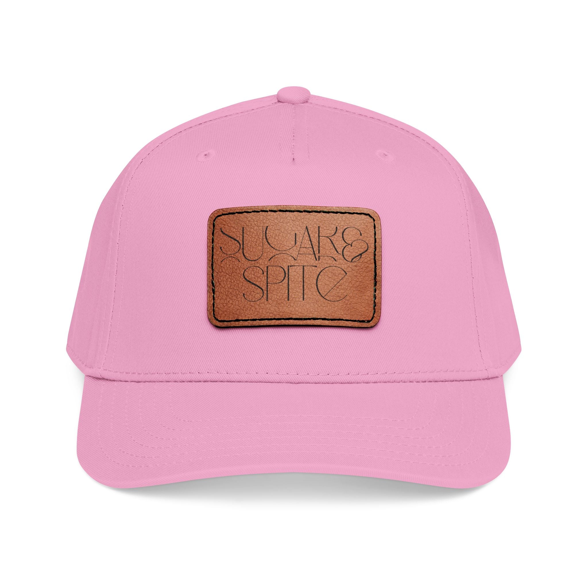 Leather Patch Baseball Cap — 'SUGAR & SPICE' Mid-Profile Hat