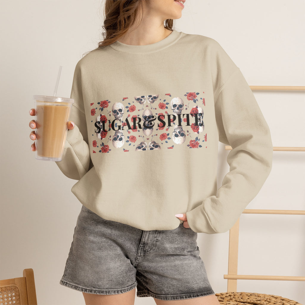 SkareSpirit Crewneck Sweatshirt — Floral Skull Gothic Graphic Sweatshirt