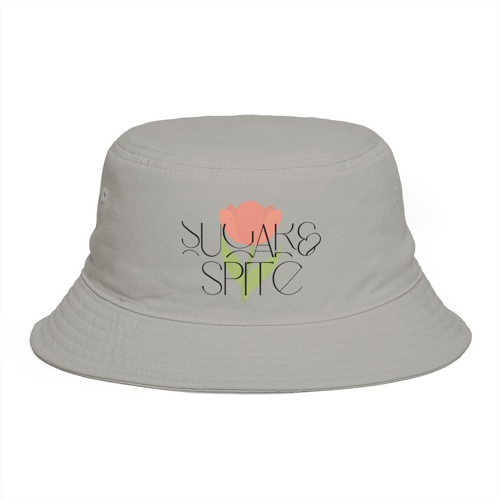 Bucket Hat — 'Sunrise Sprig' Floral Graphic Bucket Hat with Pink Bloom
