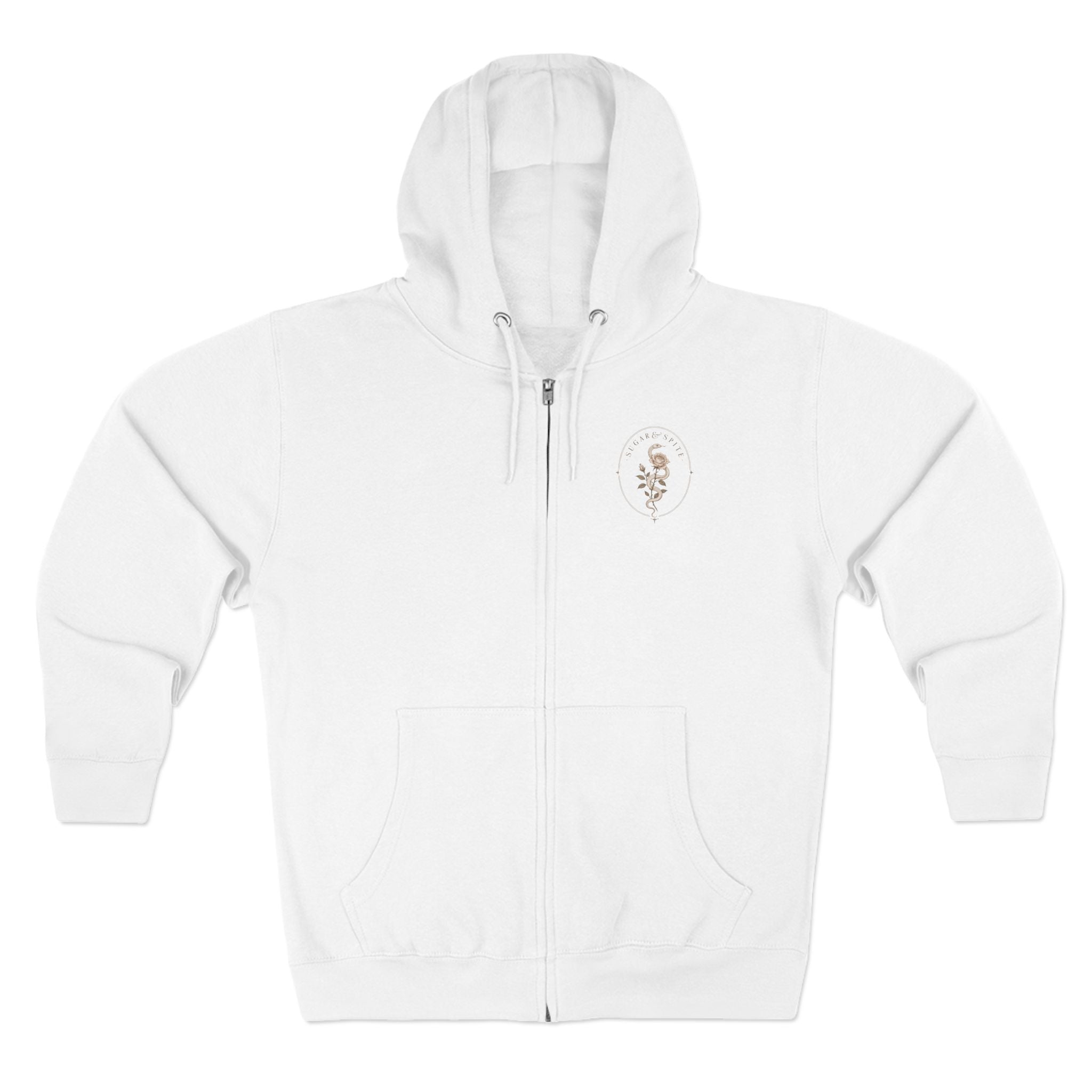 Minimal Floral Crest Zip Hoodie — Small Rose Emblem Chest Design