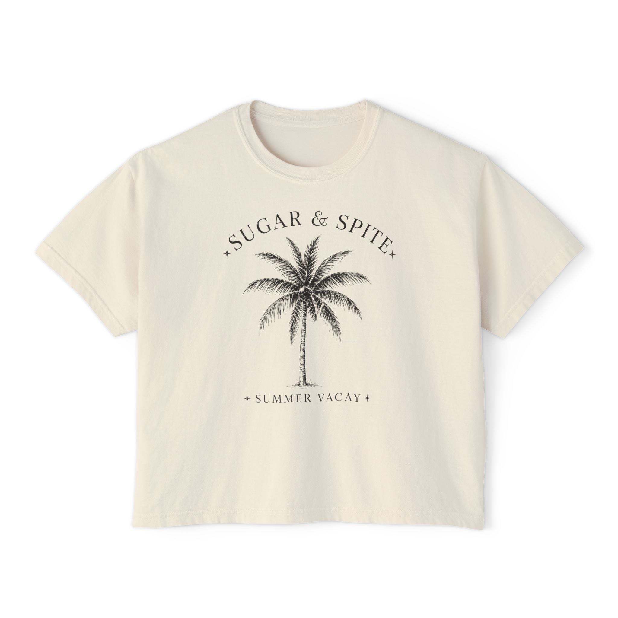 Sugar & Spice Palm Women's Boxy Tee — Summer Vacay Tropical Crop T-Shirt