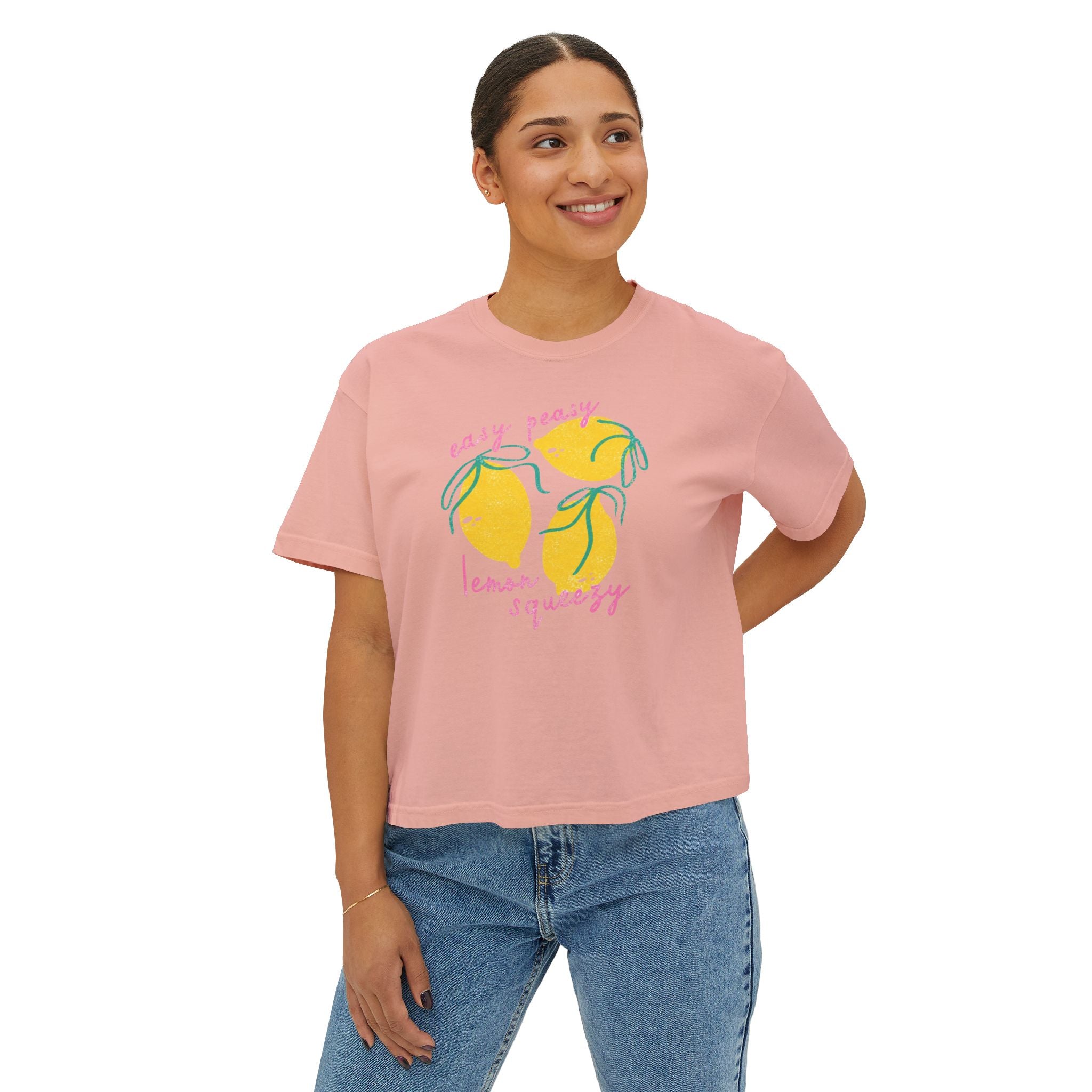 Women’s Boxy Tee — "Easy Peasy Lemon Squeezy" Lemon Graphic Crop Top
