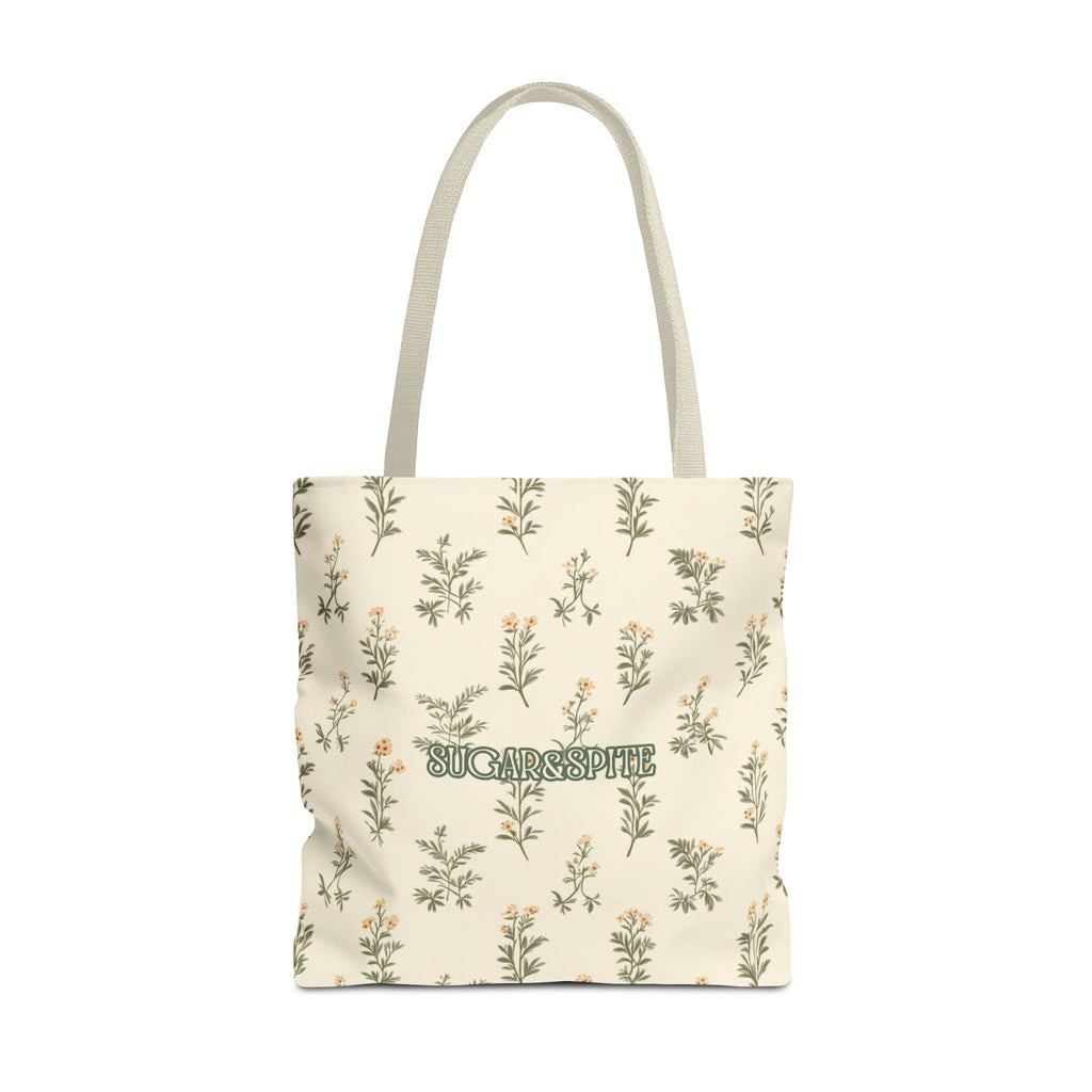 Sugar & Spite Floral Tote Bag – Cream Botanical All-Over Print