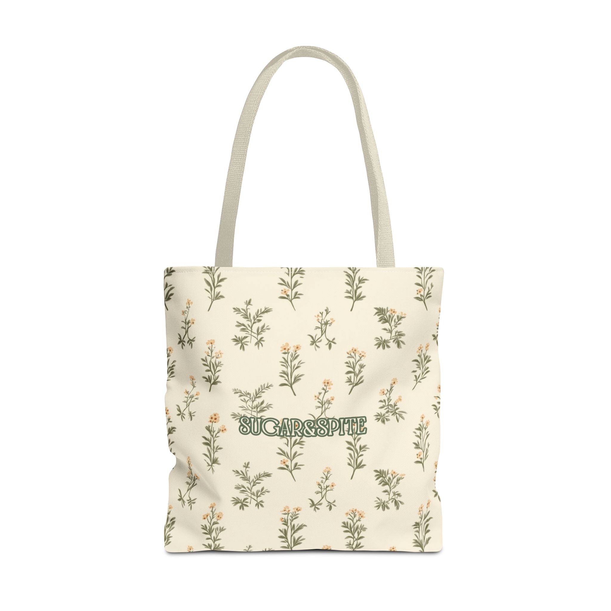 Sugar & Spite Floral Tote Bag – Cream Botanical All-Over Print