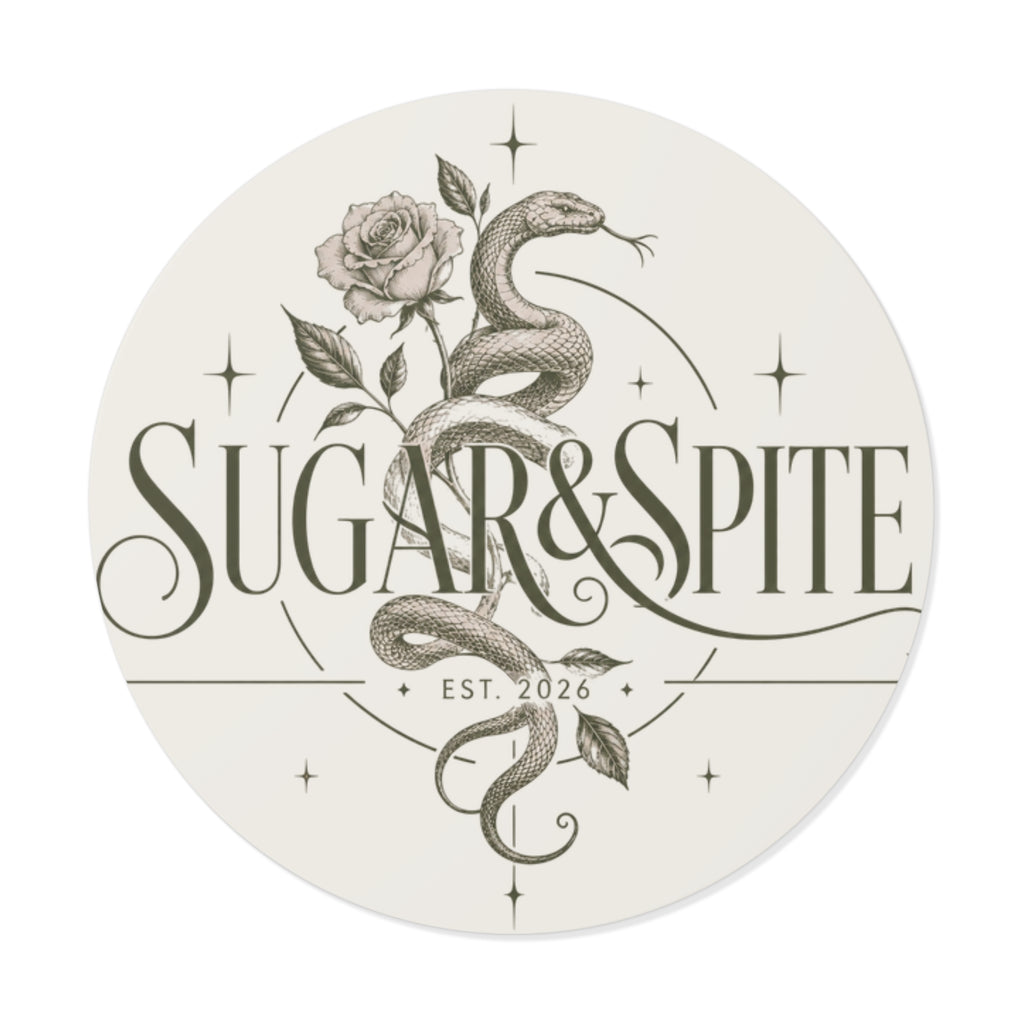 Round Vinyl Sticker — 'Sugar & Spite' Vintage Snake & Rose Design