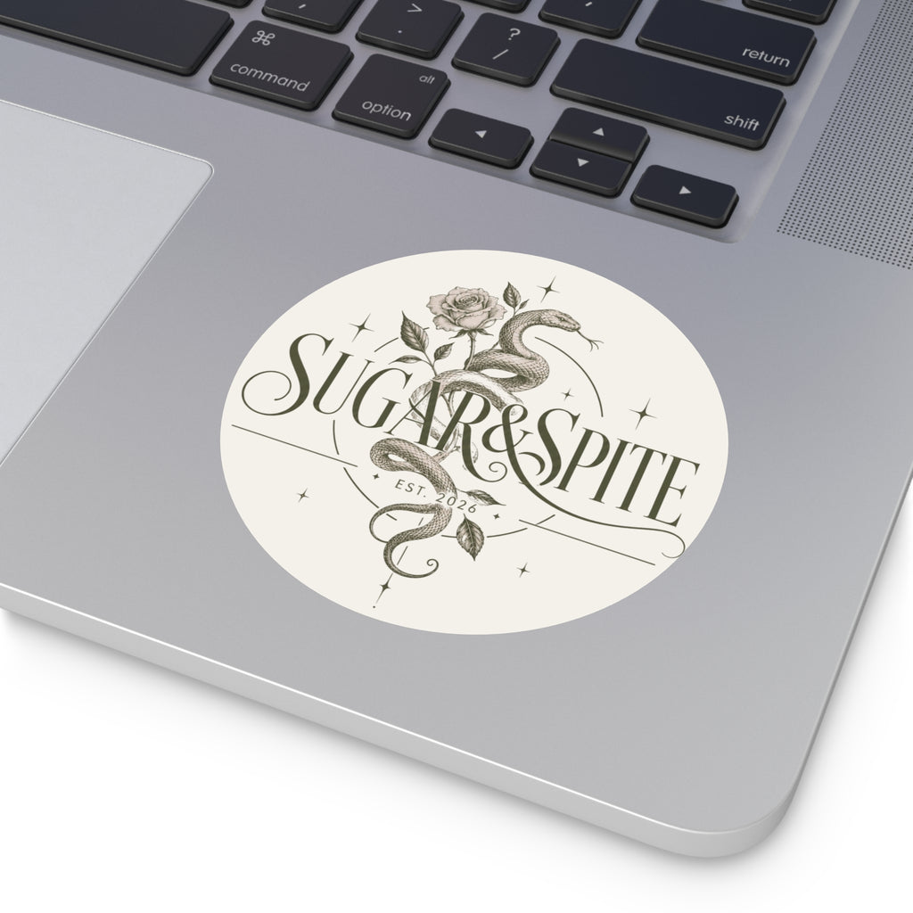 Round Vinyl Sticker — 'Sugar & Spite' Vintage Snake & Rose Design