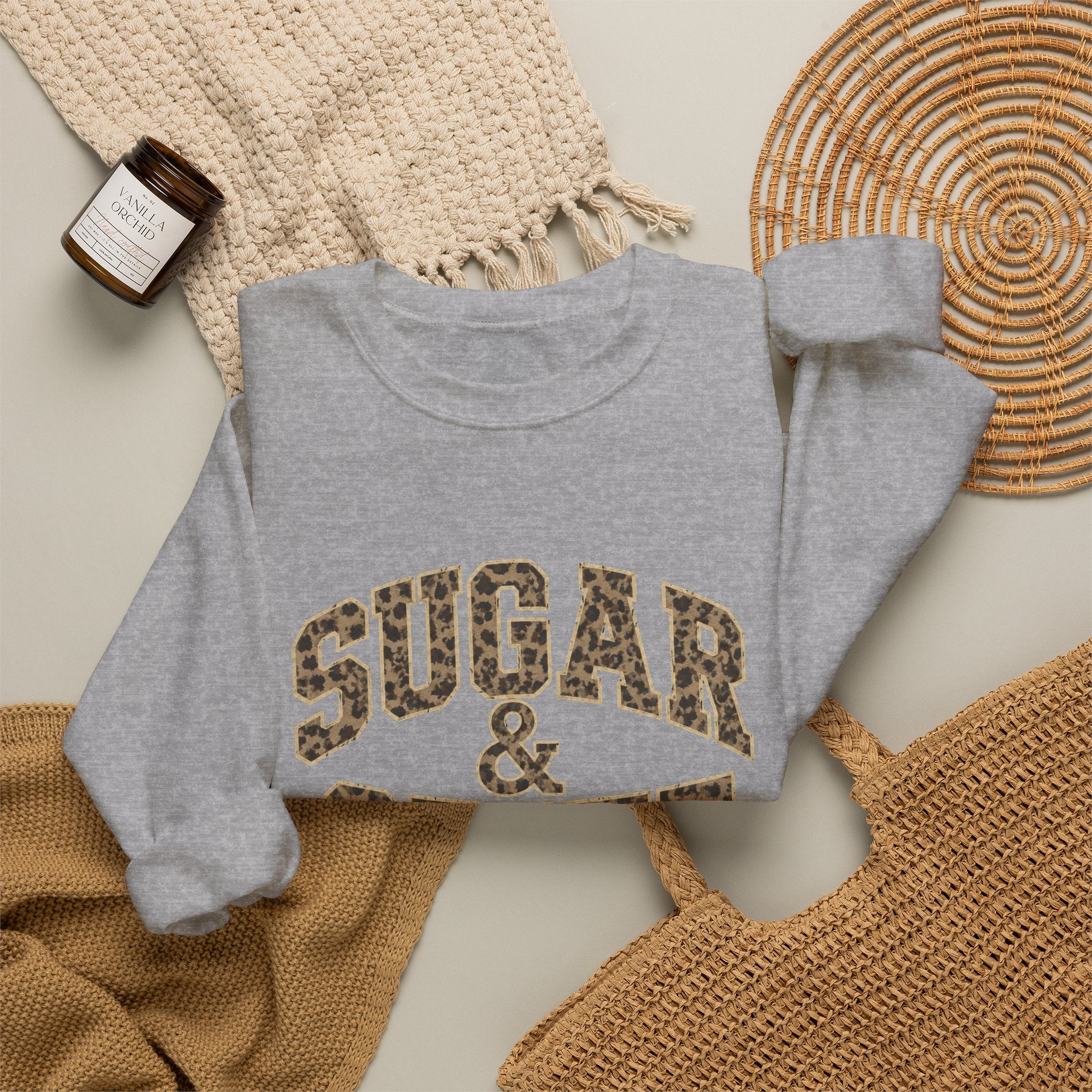 Sugar & Spite Leopard Varsity Logo Crewneck Sweatshirt
