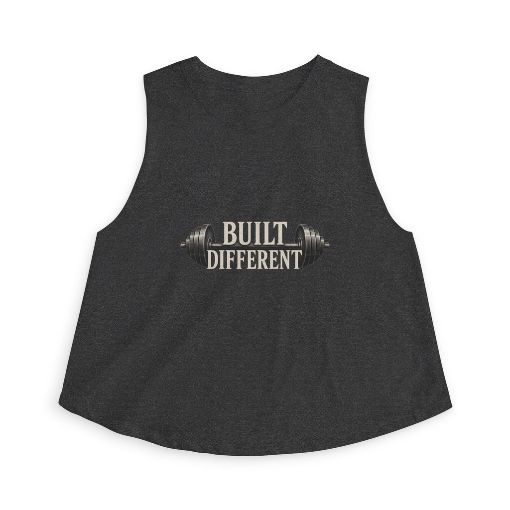 Built Different Crop Top — Women's Fitness Tank Top with Barbell Graphic
