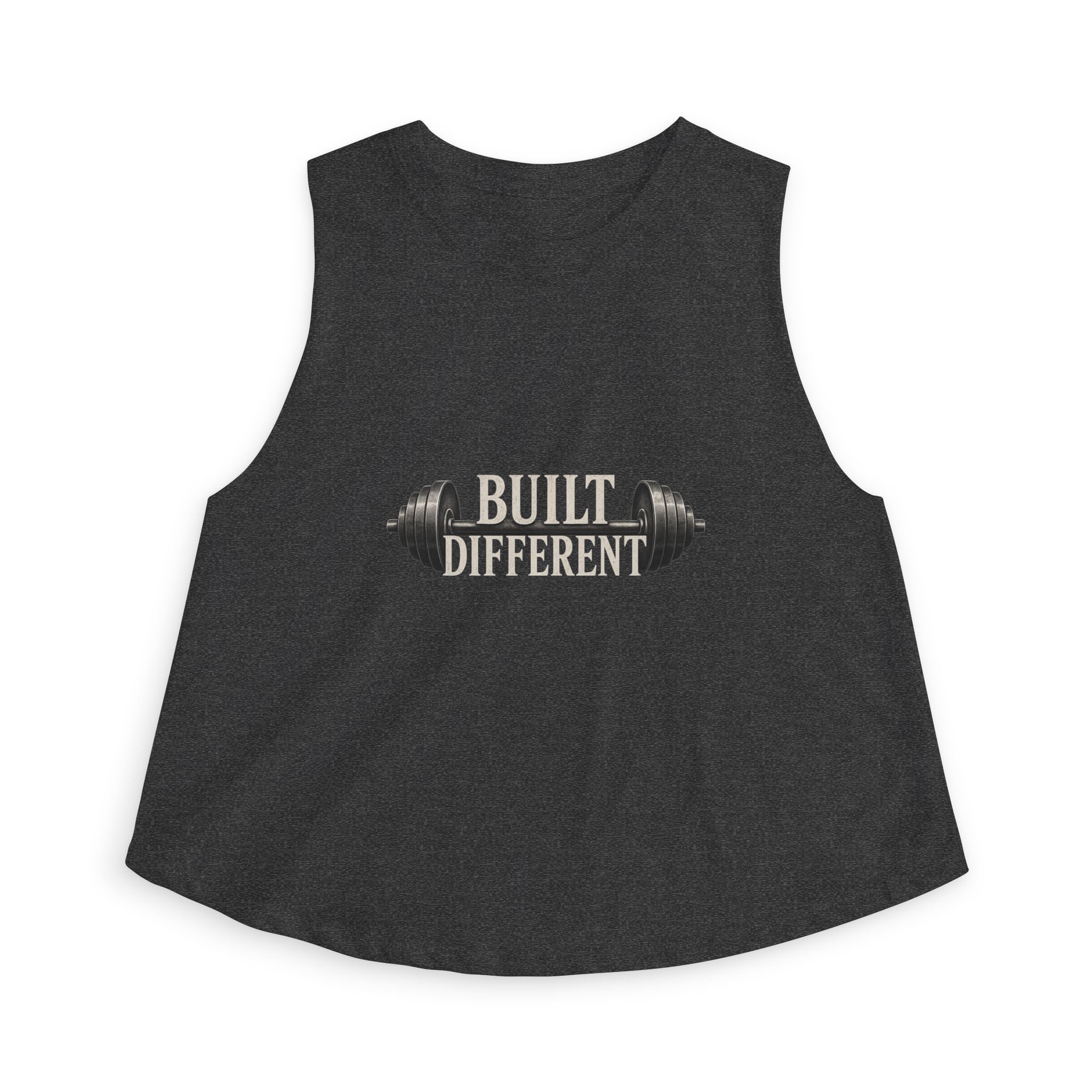 Built Different Crop Top — Women's Fitness Tank Top with Barbell Graphic