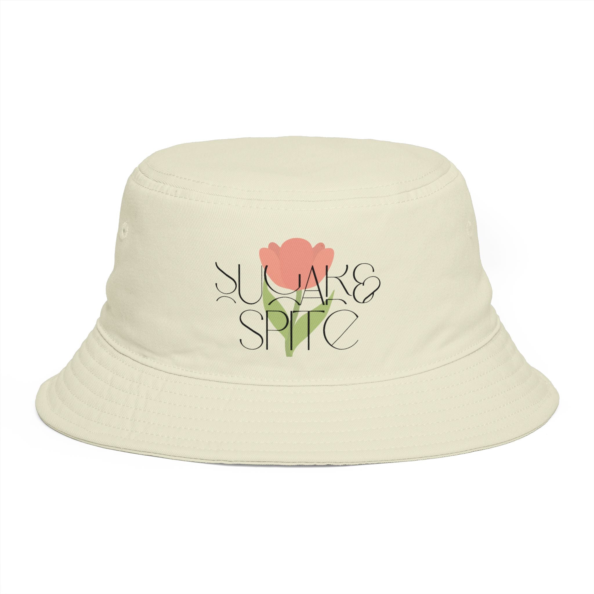 Bucket Hat — 'Sunrise Sprig' Floral Graphic Bucket Hat with Pink Bloom