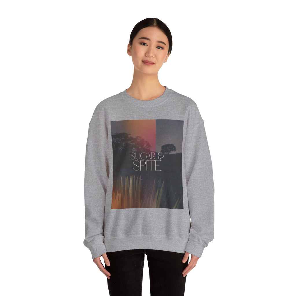Sugar & Spite Graphic Sweatshirt — Moody Sunset Nature Crewneck