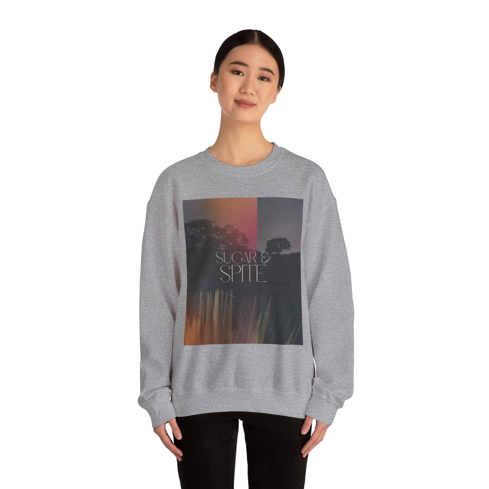 Sugar & Spite Graphic Sweatshirt — Moody Sunset Nature Crewneck