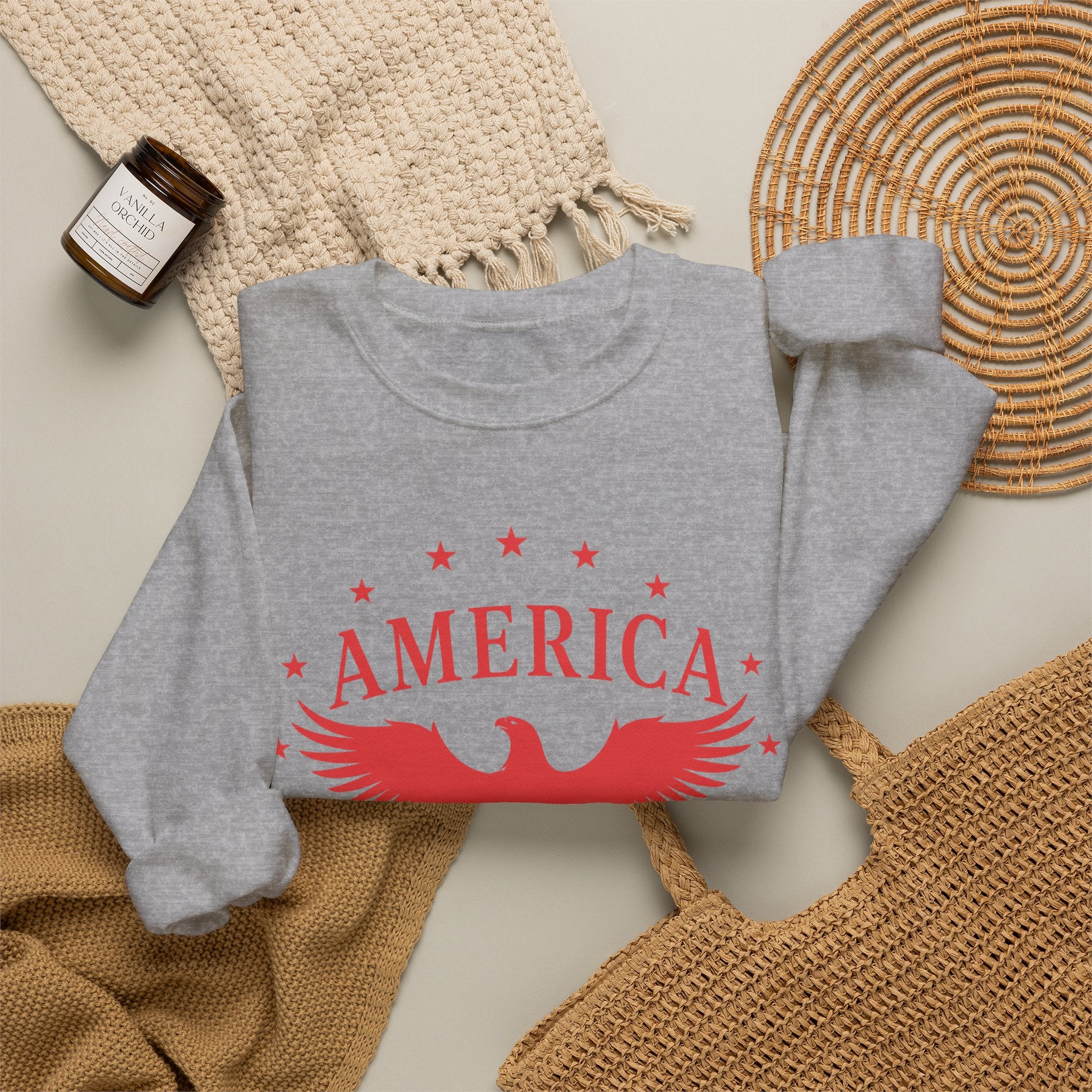 America Eagle Crewneck Sweatshirt – Patriotic Red Graphic