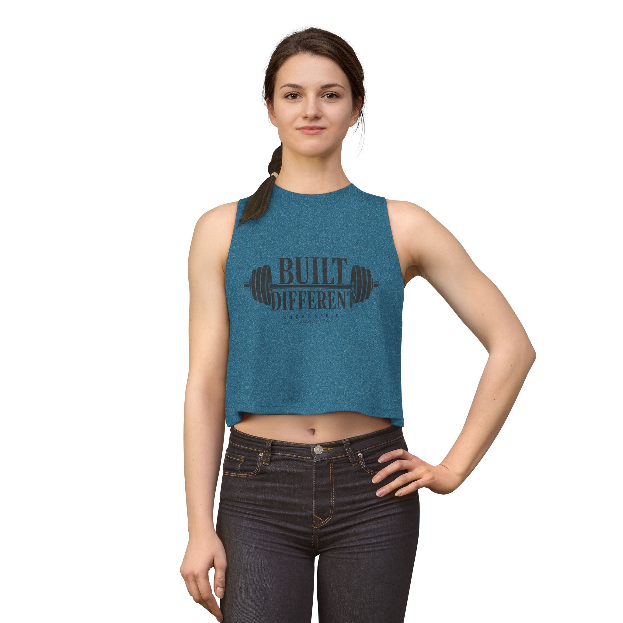 Built Different Crop Top — Women’s Fitness Tank with Barbell Graphic