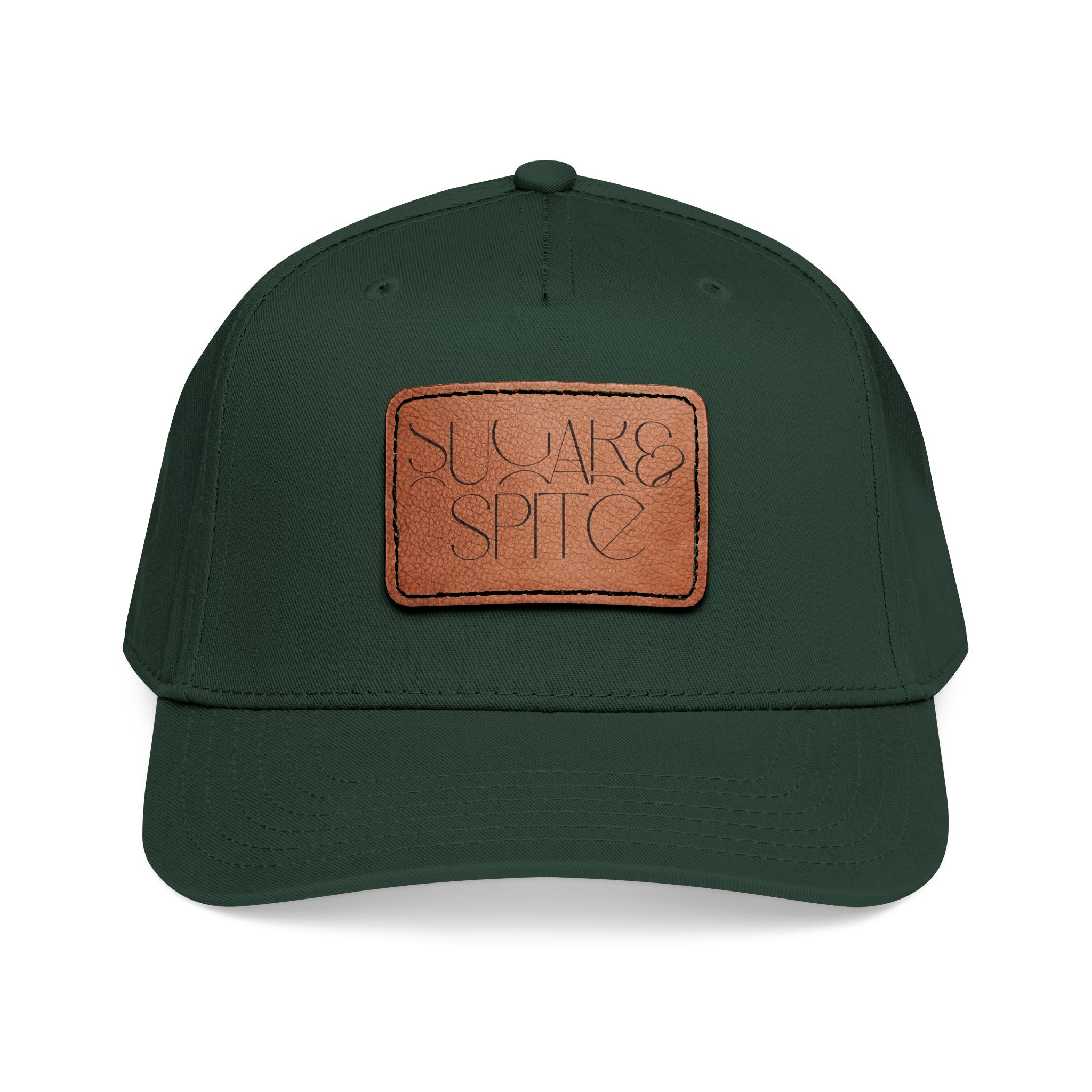 Leather Patch Baseball Cap — 'SUGAR & SPICE' Mid-Profile Hat