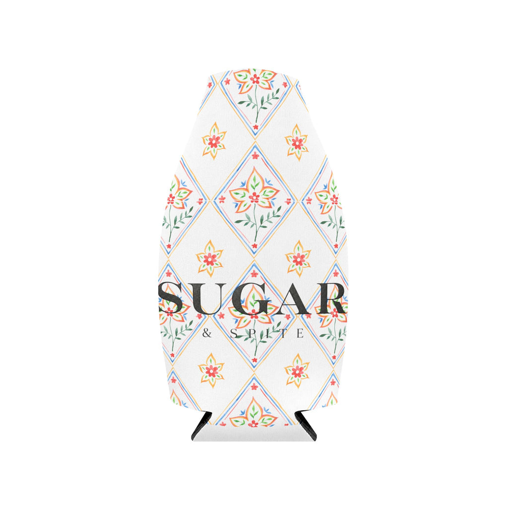Floral Diamond Zip-Up Bottle Cooler Sleeve — Insulated Can & Bottle Koozie with 'SUGAR' Design