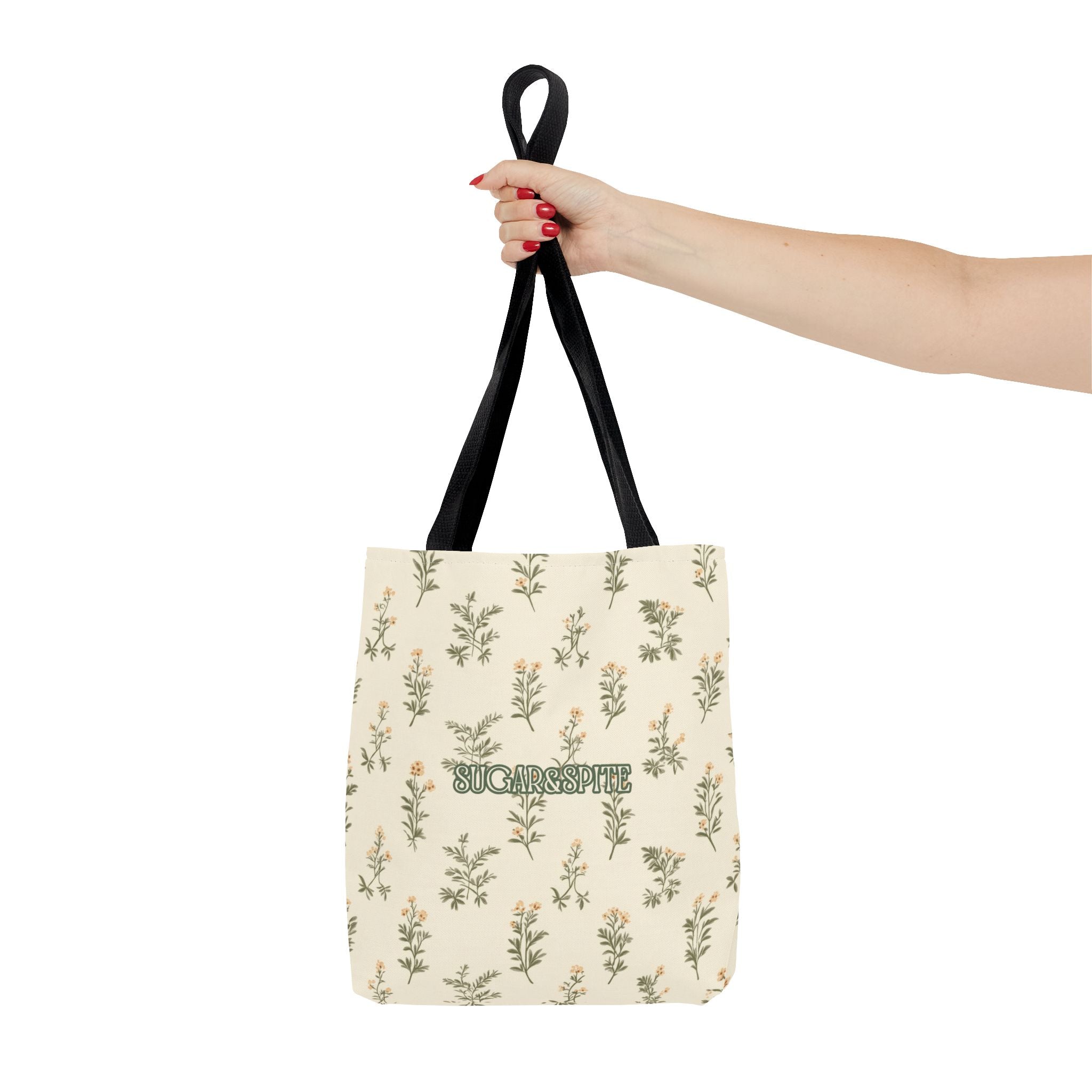 Sugar & Spite Floral Tote Bag – Cream Botanical All-Over Print