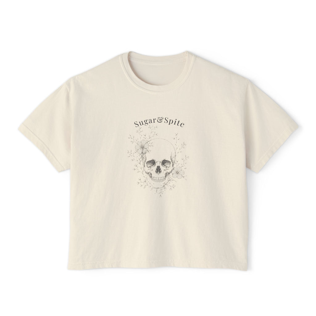 Sugar & Spite Skull Boxy Tee — Women’s Cropped Graphic T‑Shirt