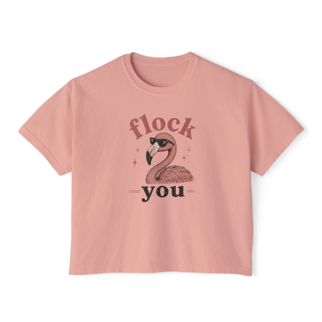 Women's Boxy Tee — 'Flock You' Funny Flamingo Graphic Shirt